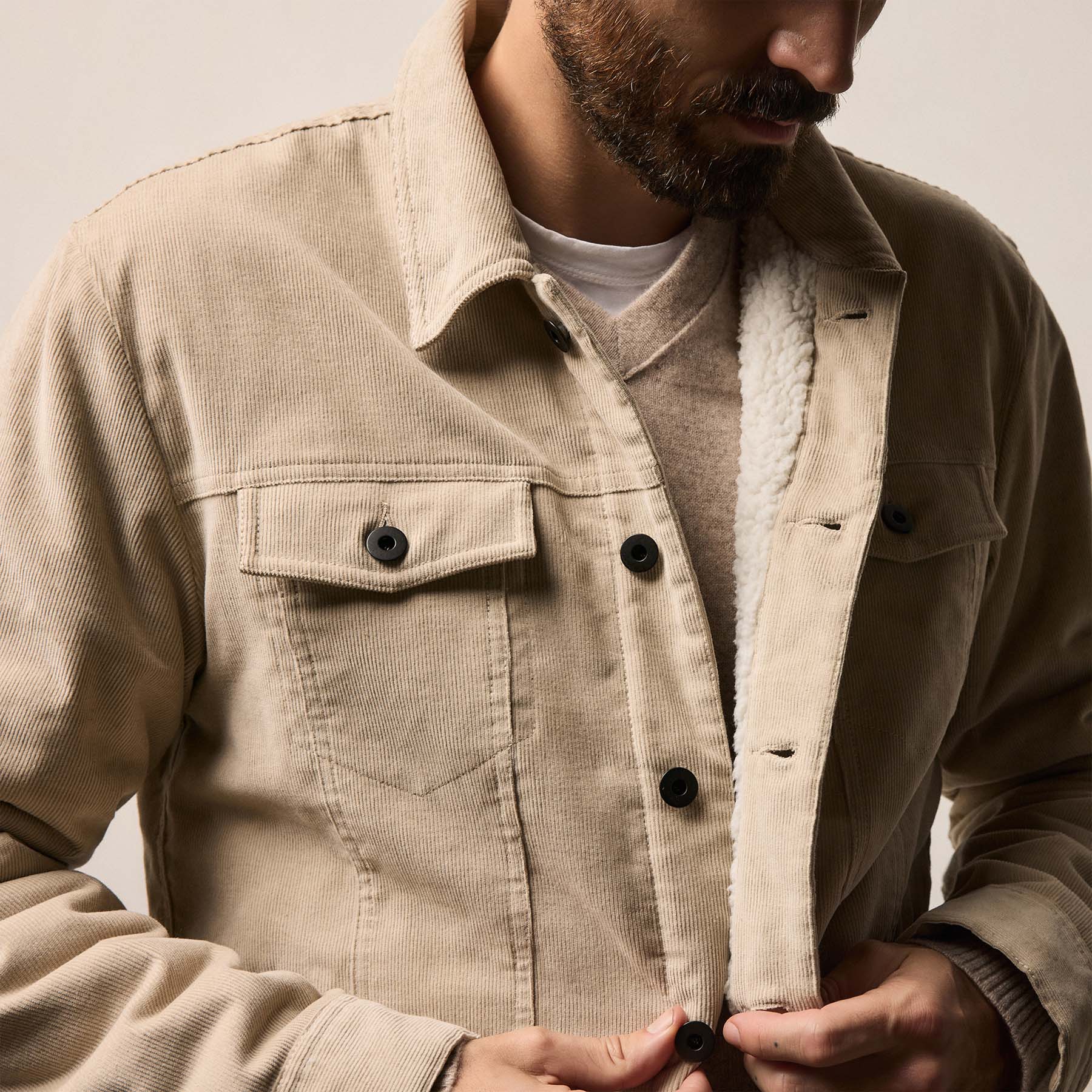 Lined Corduroy Trucker Jacket - Stone