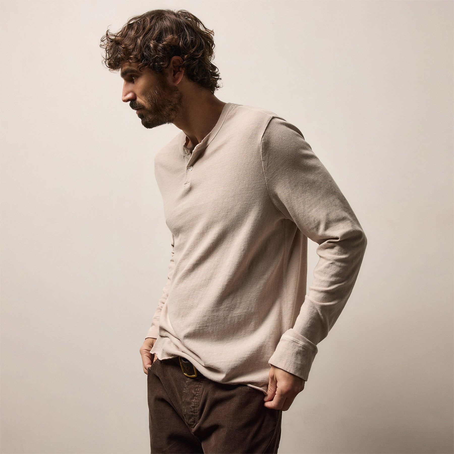 Slub Jersey Long Sleeve Henley - Stone Pigment