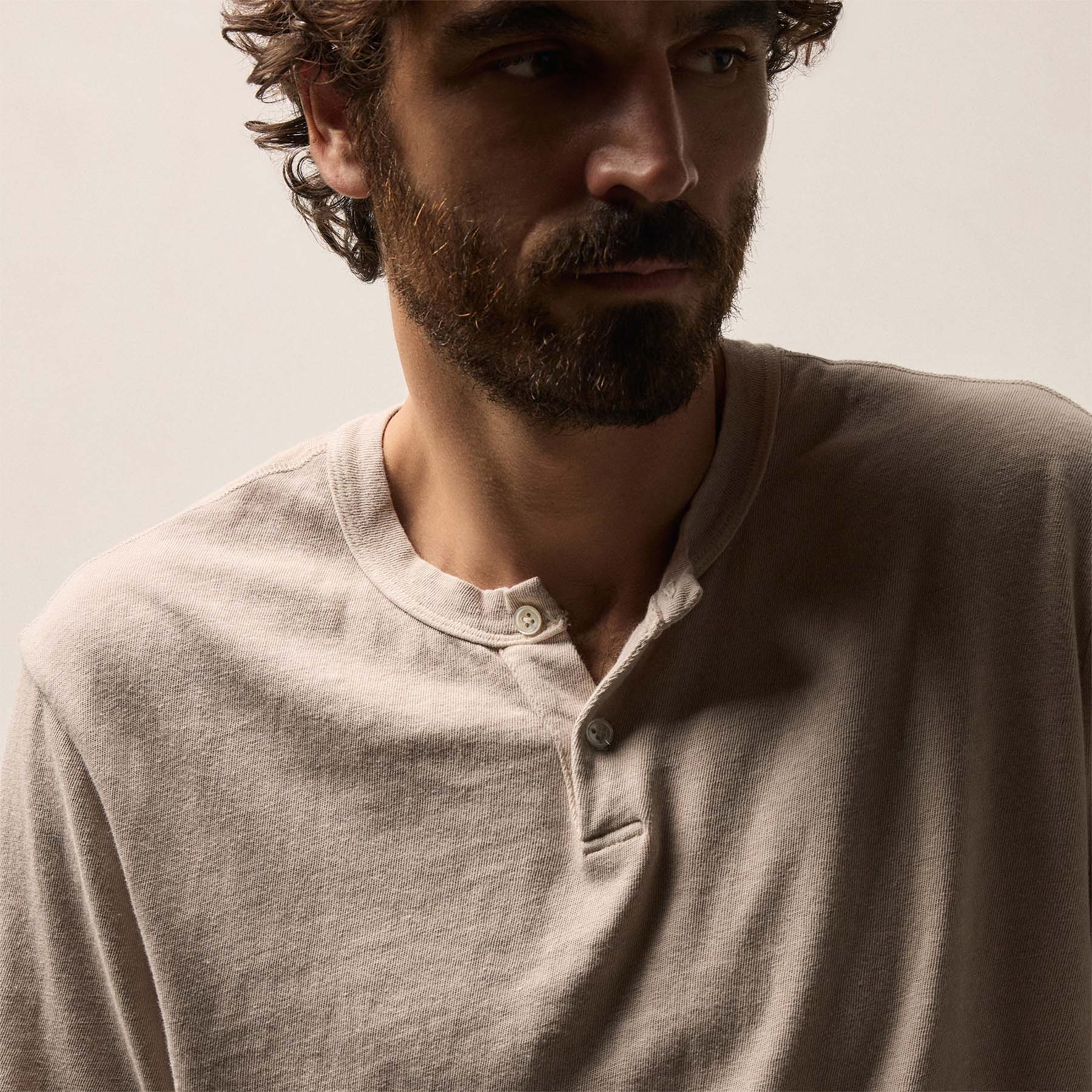 Slub Jersey Long Sleeve Henley - Stone Pigment