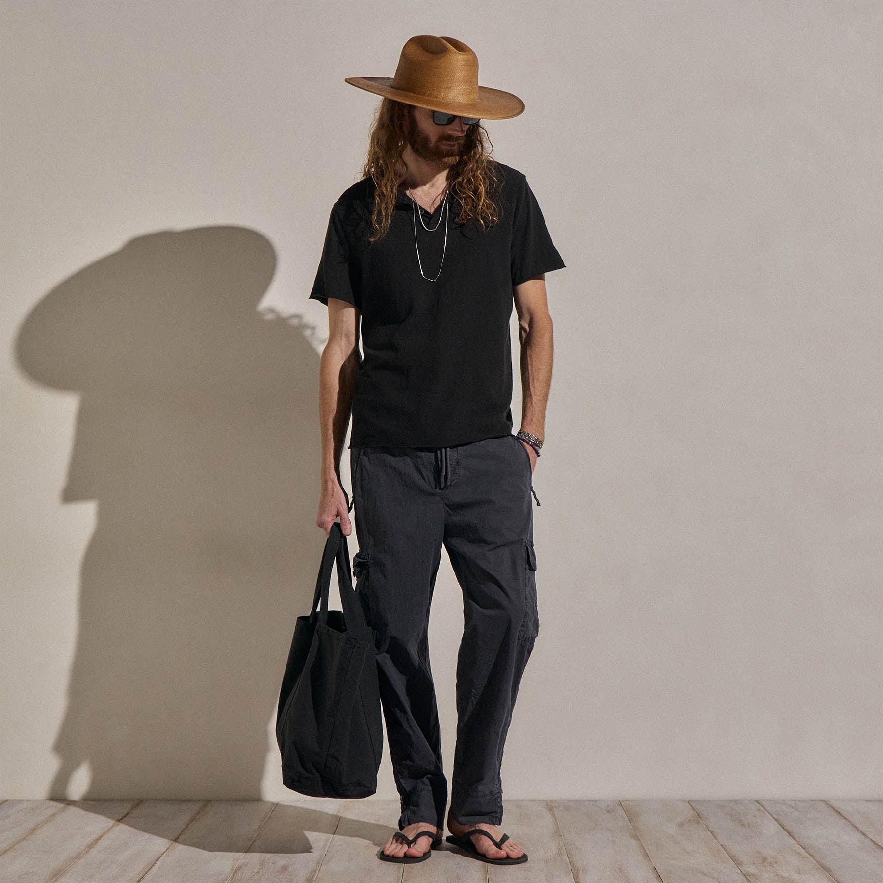 Slub Jersey Short Sleeve Henley - Black