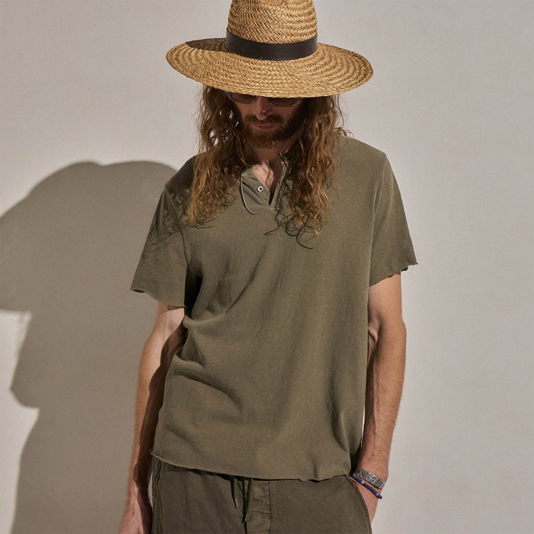 Slub Jersey Short Sleeve Henley - Light Olive Pigment