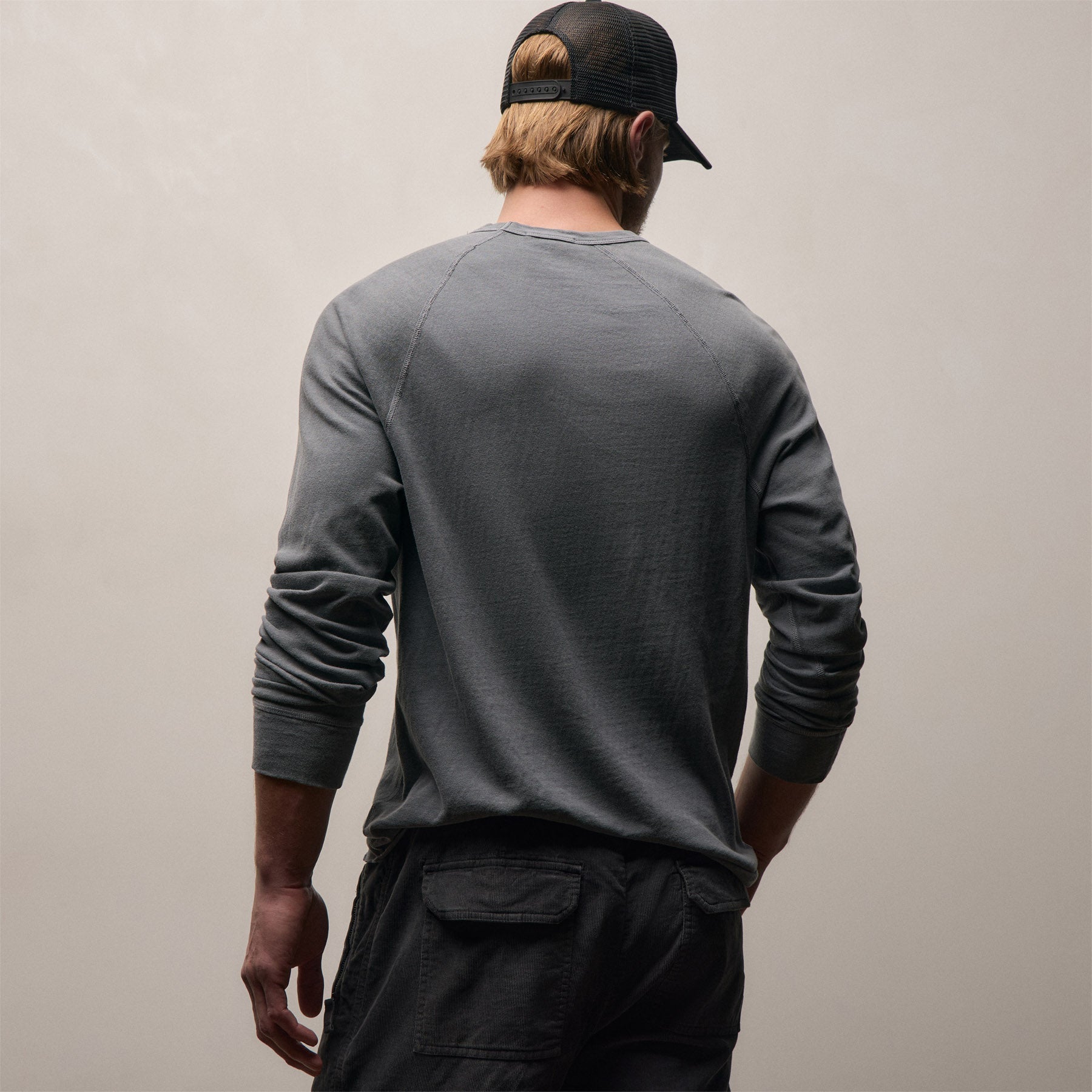 Slub Jersey Long Sleeve Raglan Crew - Cavalry Pigment