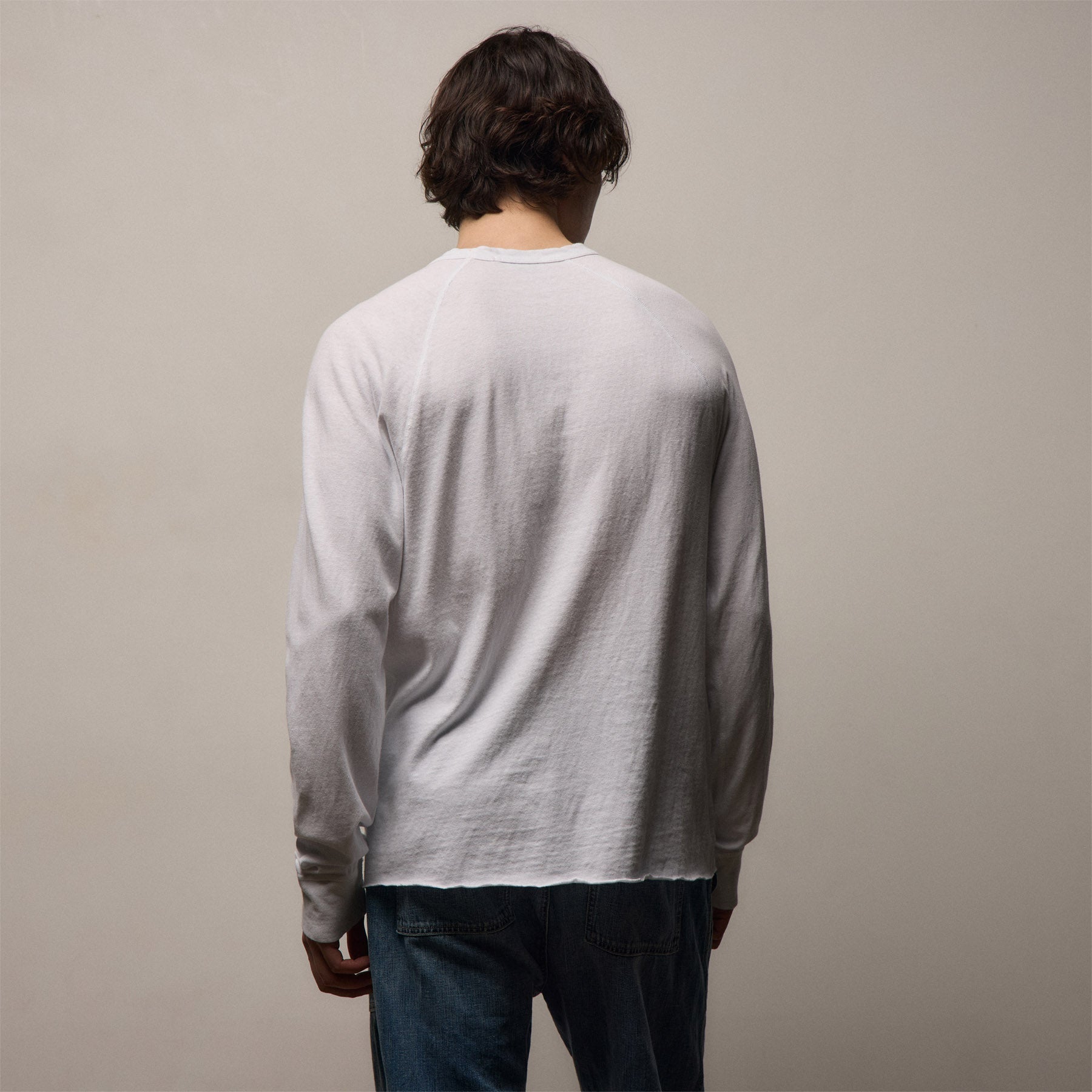 Slub Jersey Long Sleeve Raglan Crew - White
