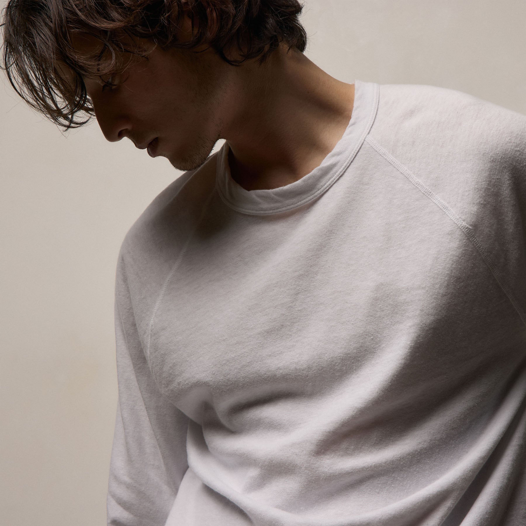Slub Jersey Long Sleeve Raglan Crew - White