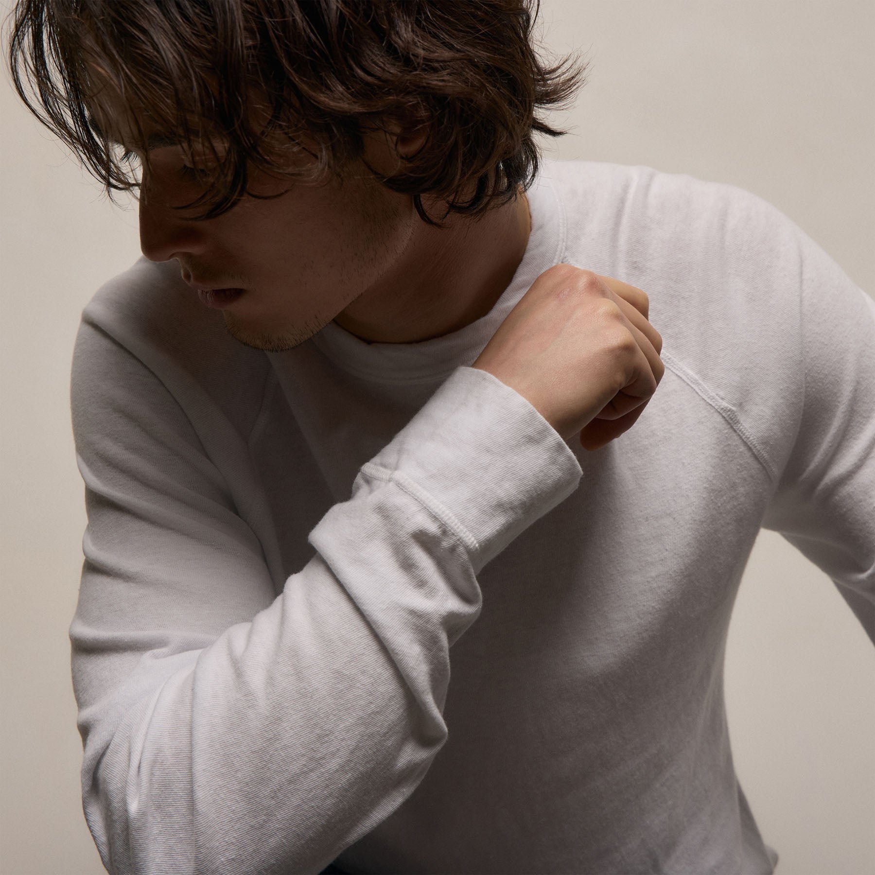 Slub Jersey Long Sleeve Raglan Crew - White
