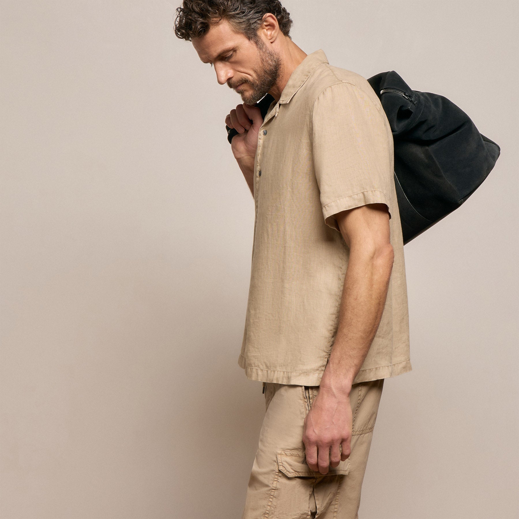 Lightweight Linen Short Sleeve Shirt - Light Khaki Pigment