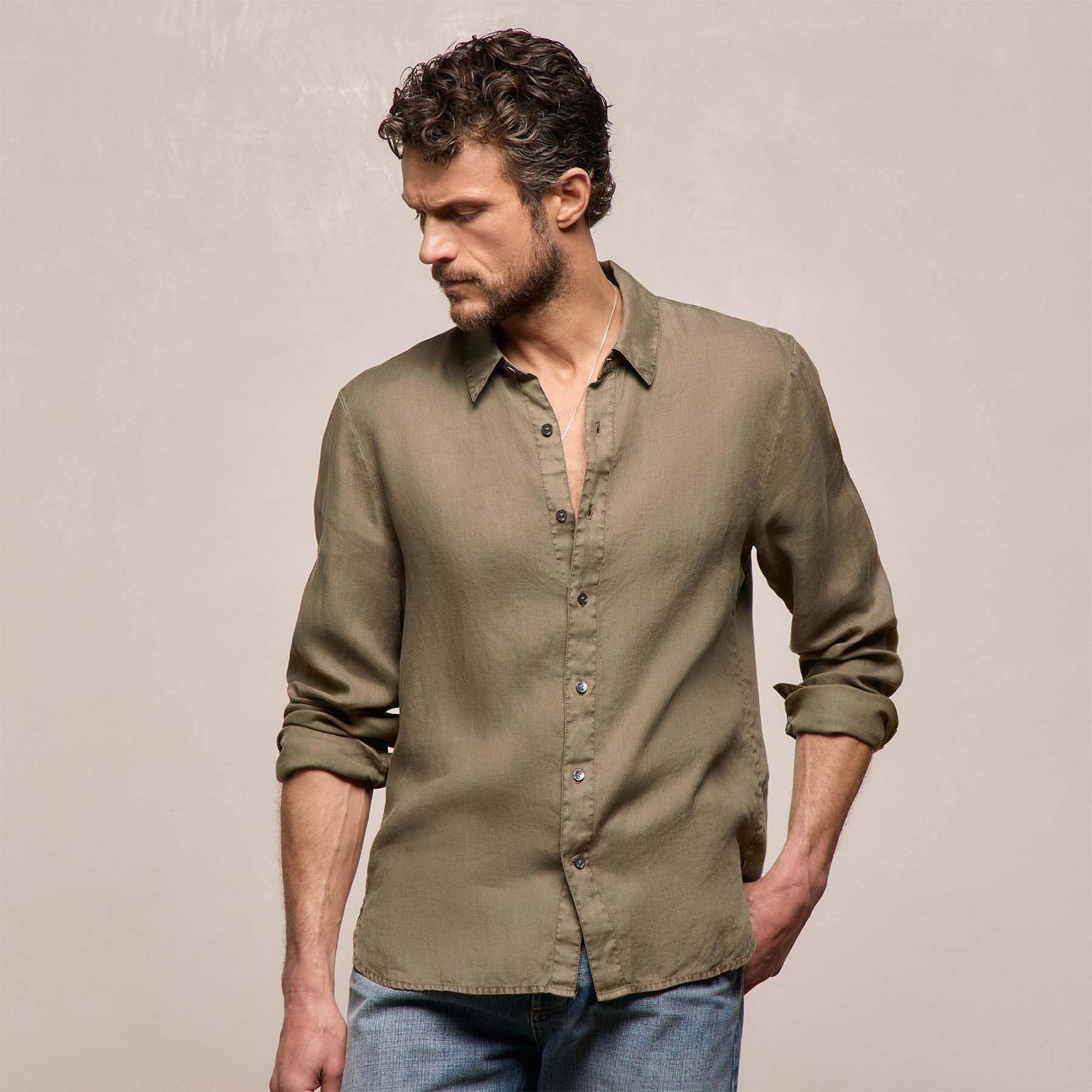 Lightweight Linen Shirt - Light Olive Pigment