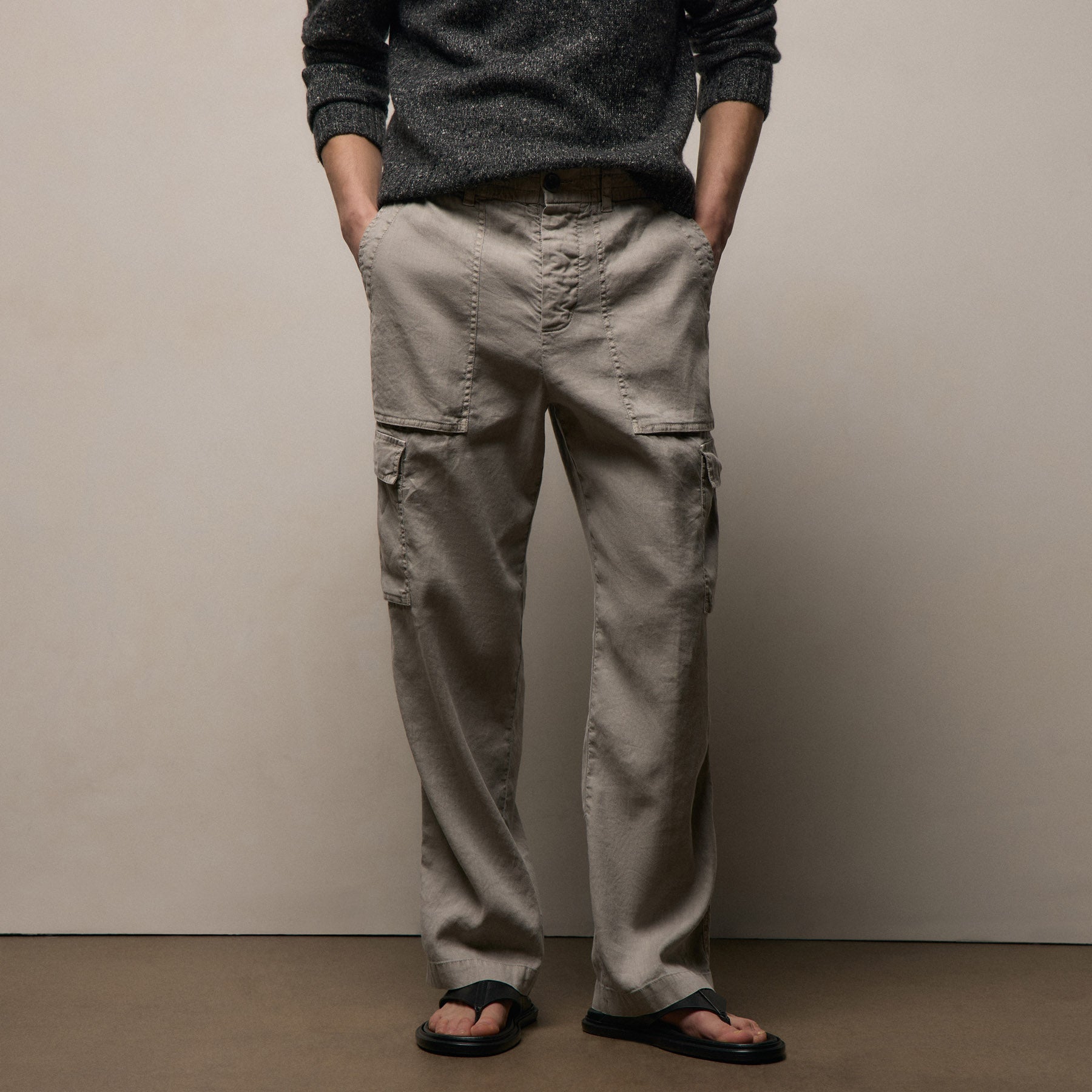 Stretch Linen Cargo Pant - Fog Pigment