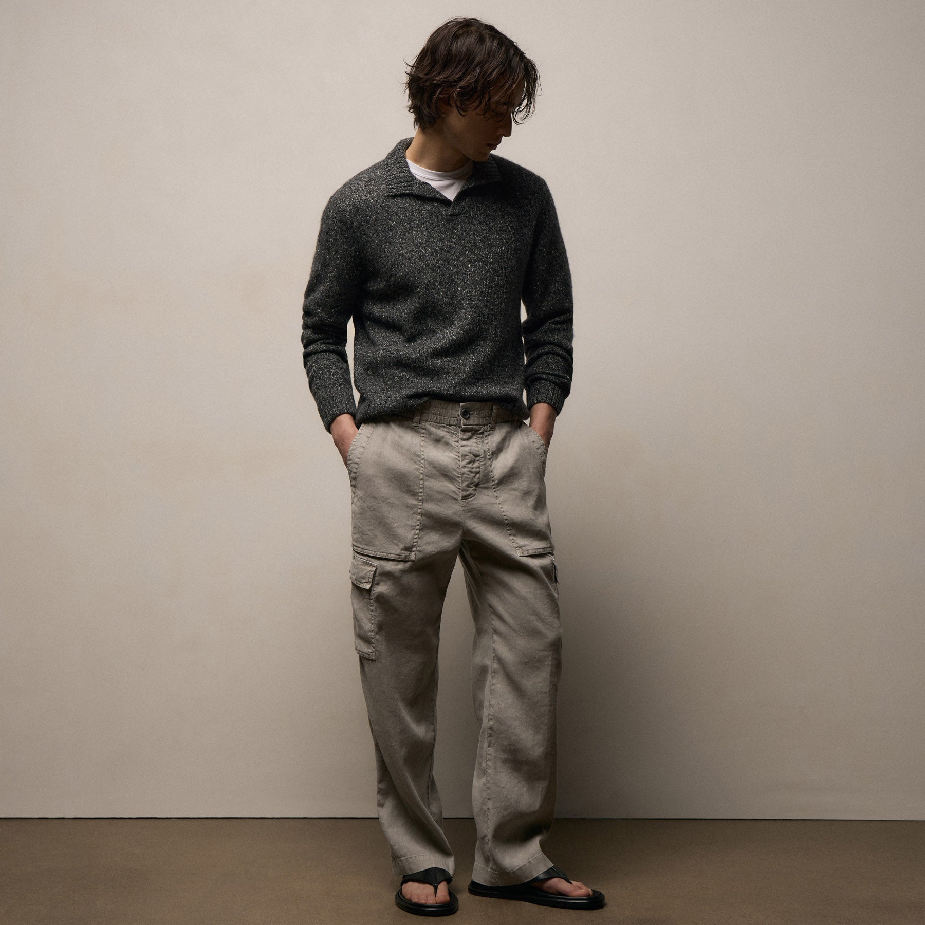 Stretch Linen Cargo Pant - Fog Pigment