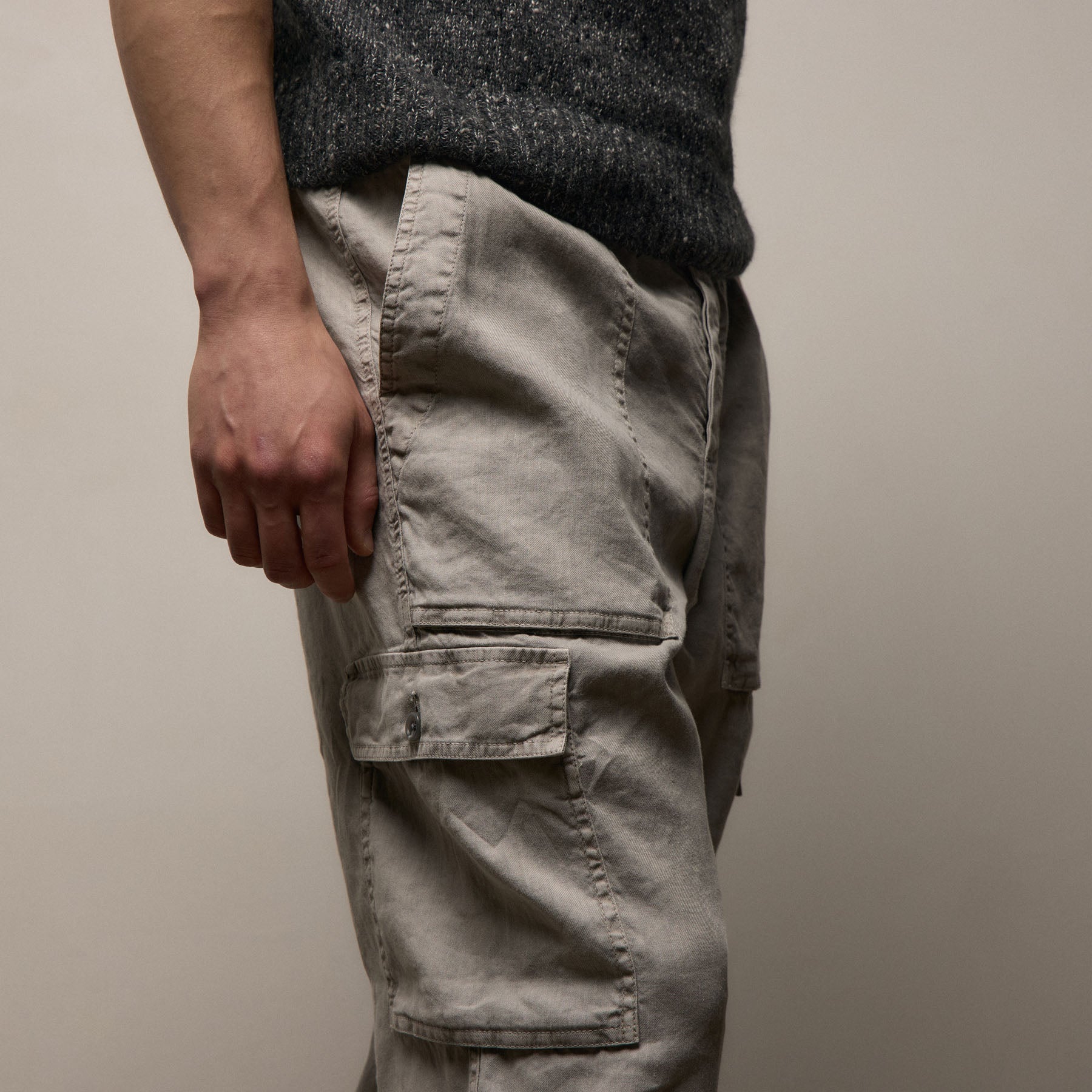 Stretch Linen Cargo Pant - Fog Pigment
