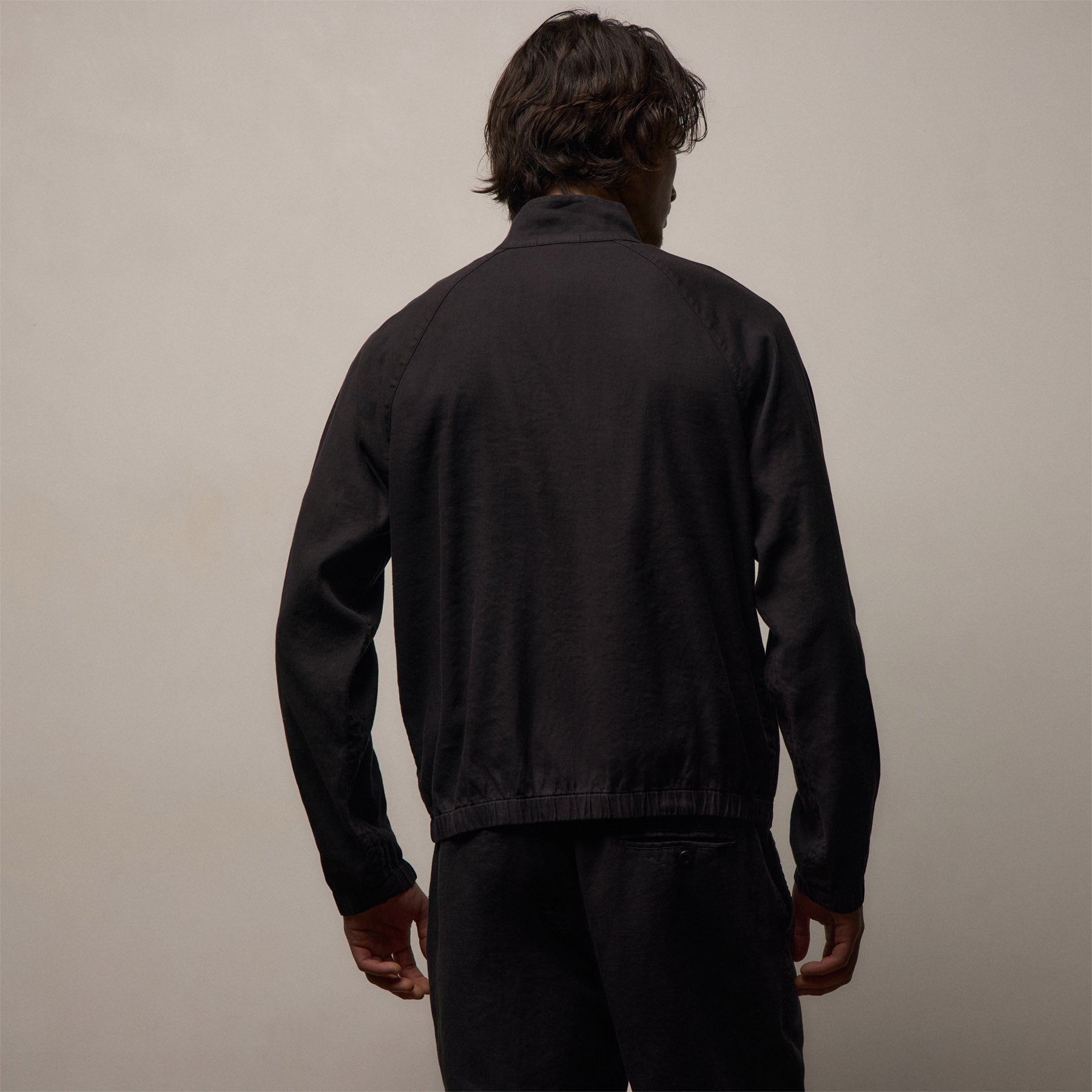Stretch Linen Track Jacket - Black