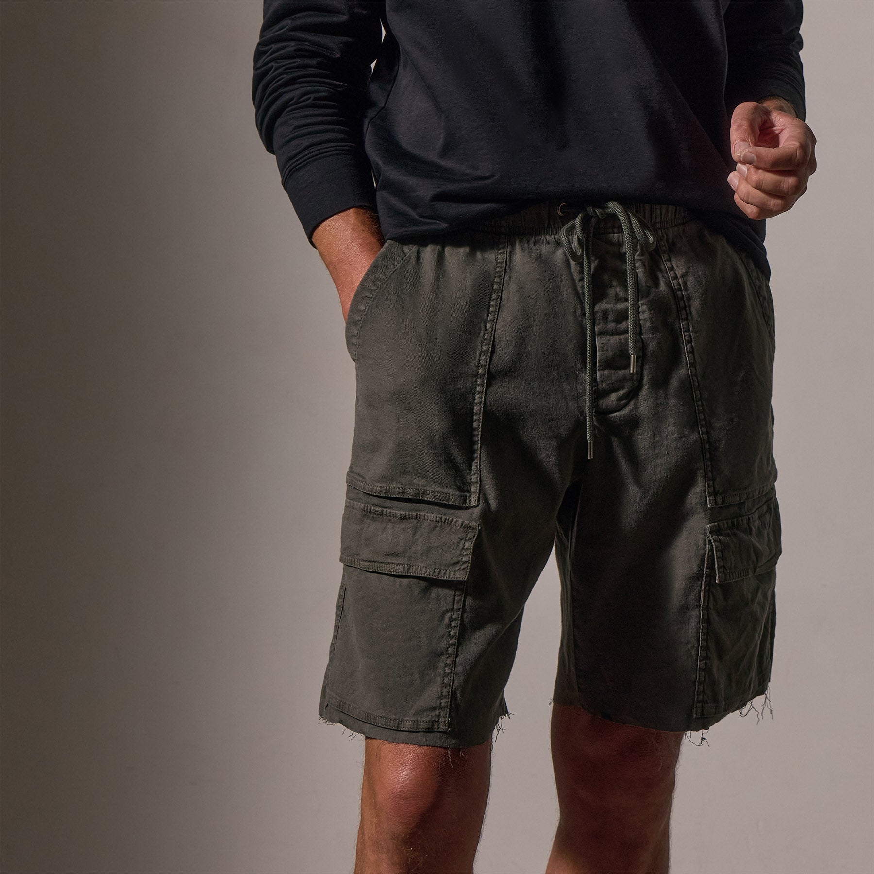 Linen Blend Utility Short - Granite Pigment