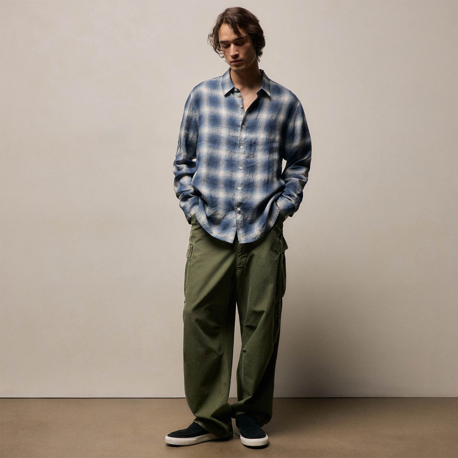 Plaid Linen Shirt - Blue Plaid