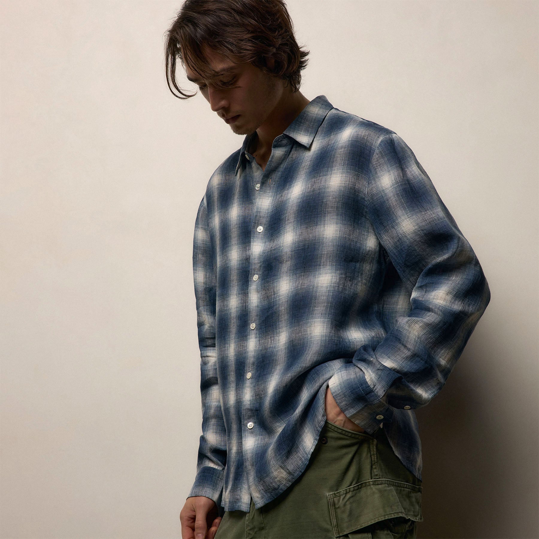 Plaid Linen Shirt - Blue Plaid
