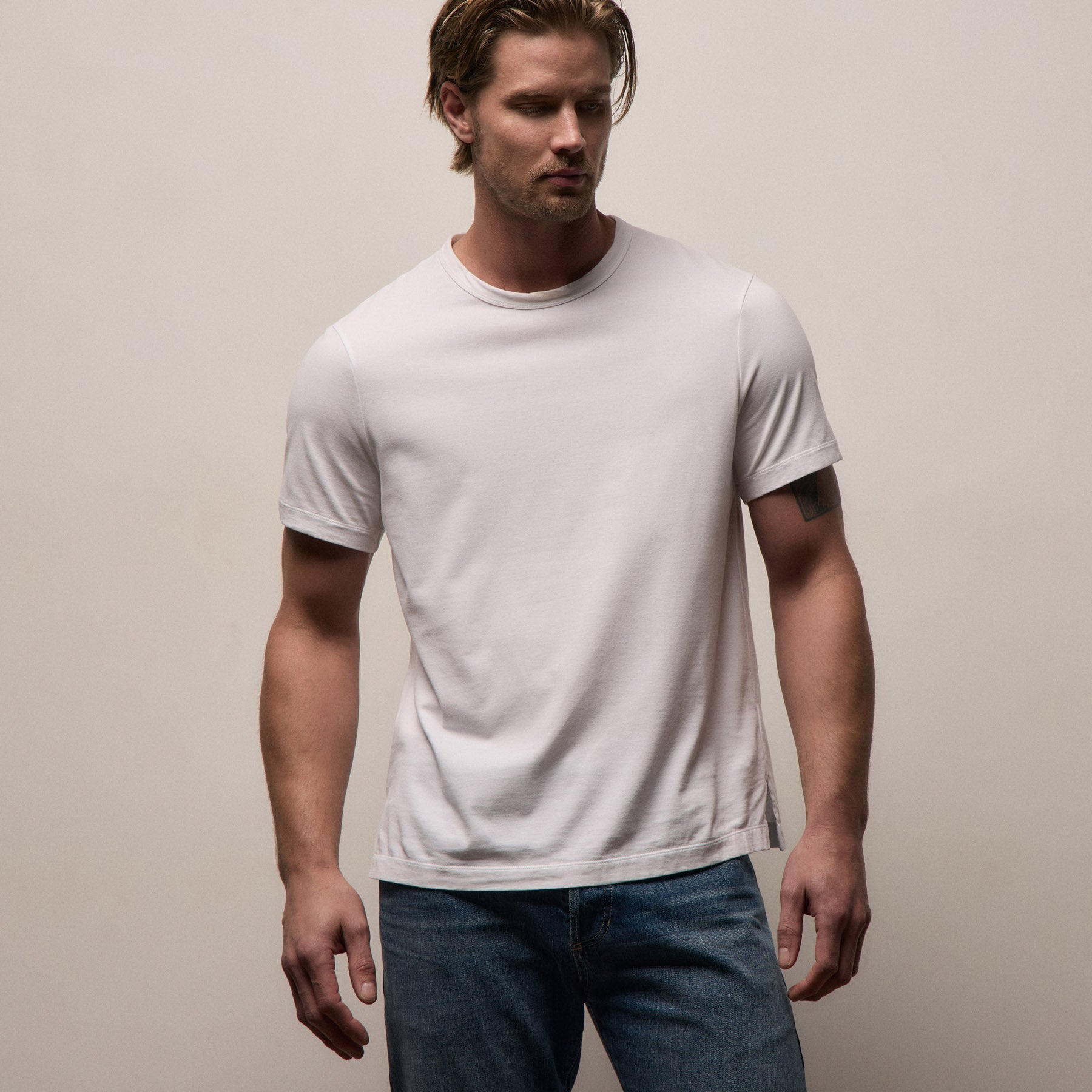 Heavy Luxe Jersey Crew - White