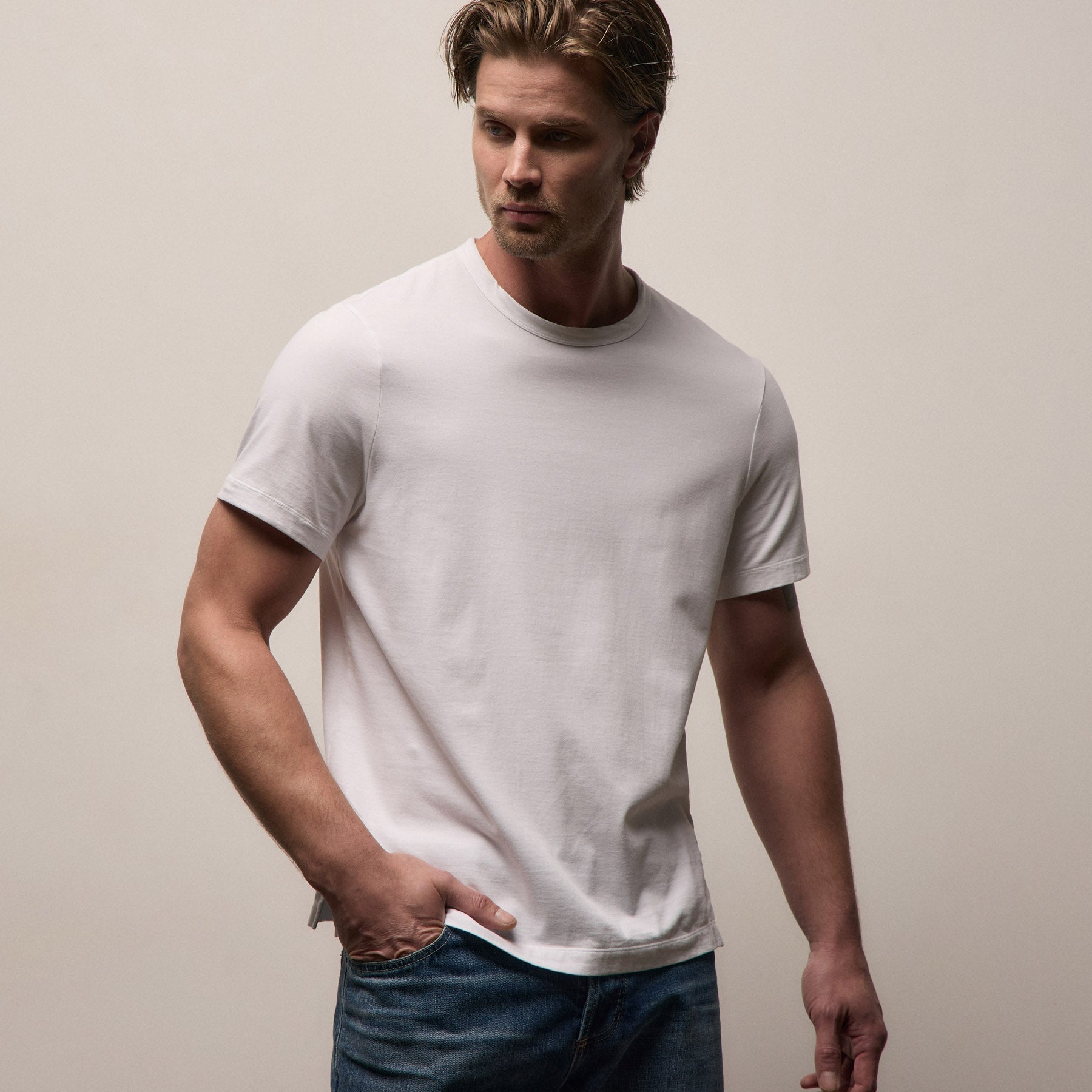 Heavy Luxe Jersey Crew - White
