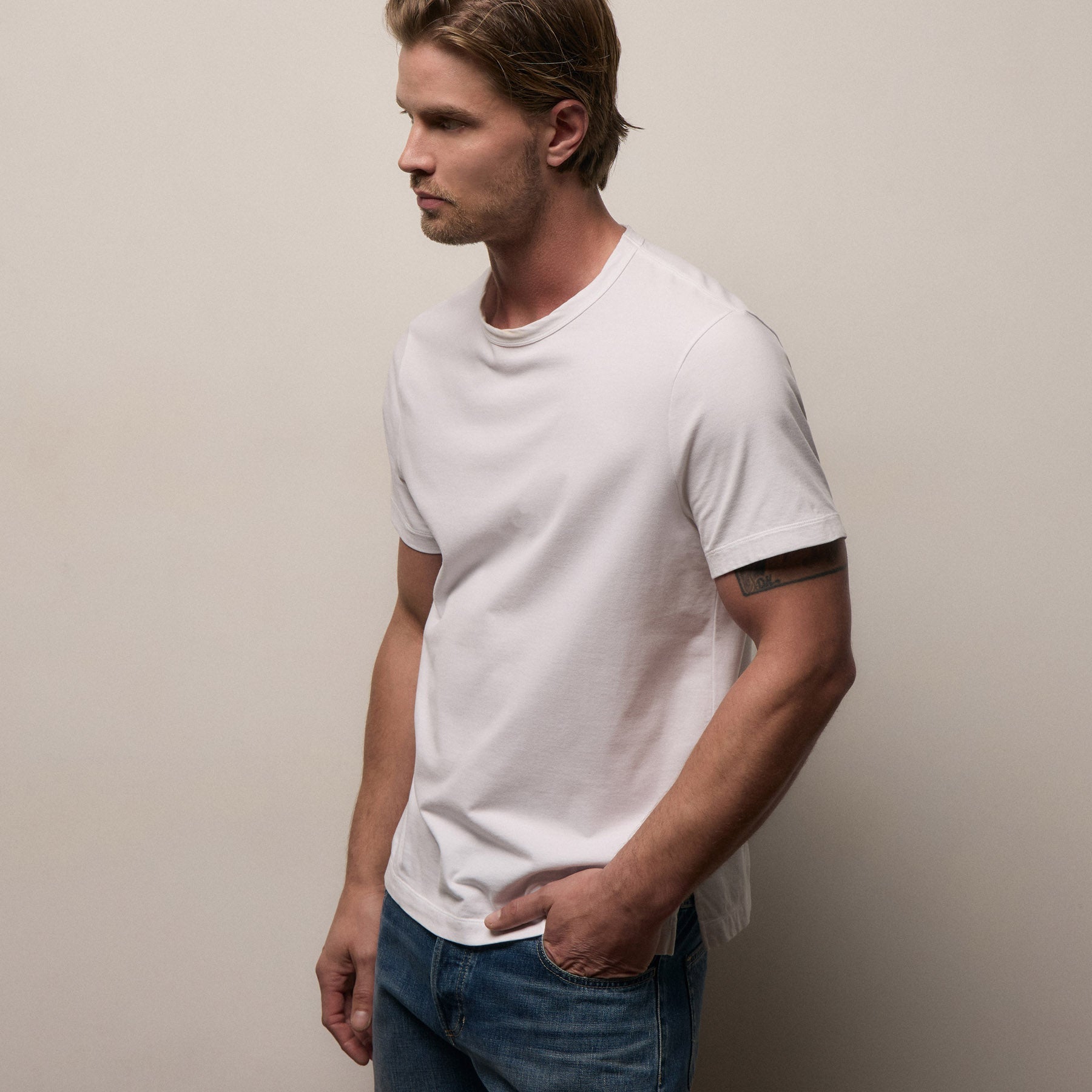 Heavy Luxe Jersey Crew - White