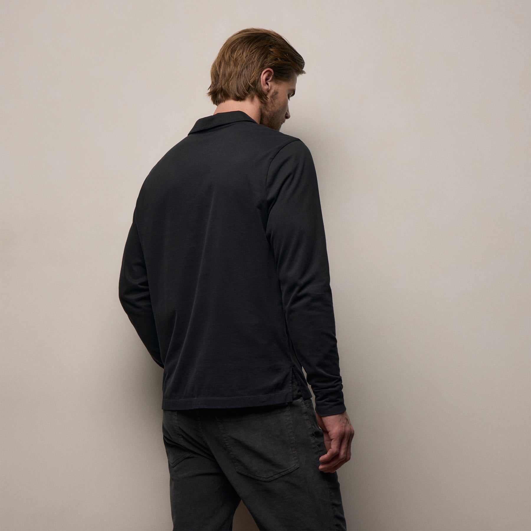 Heavy Luxe Jersey Long Sleeve Polo - Black