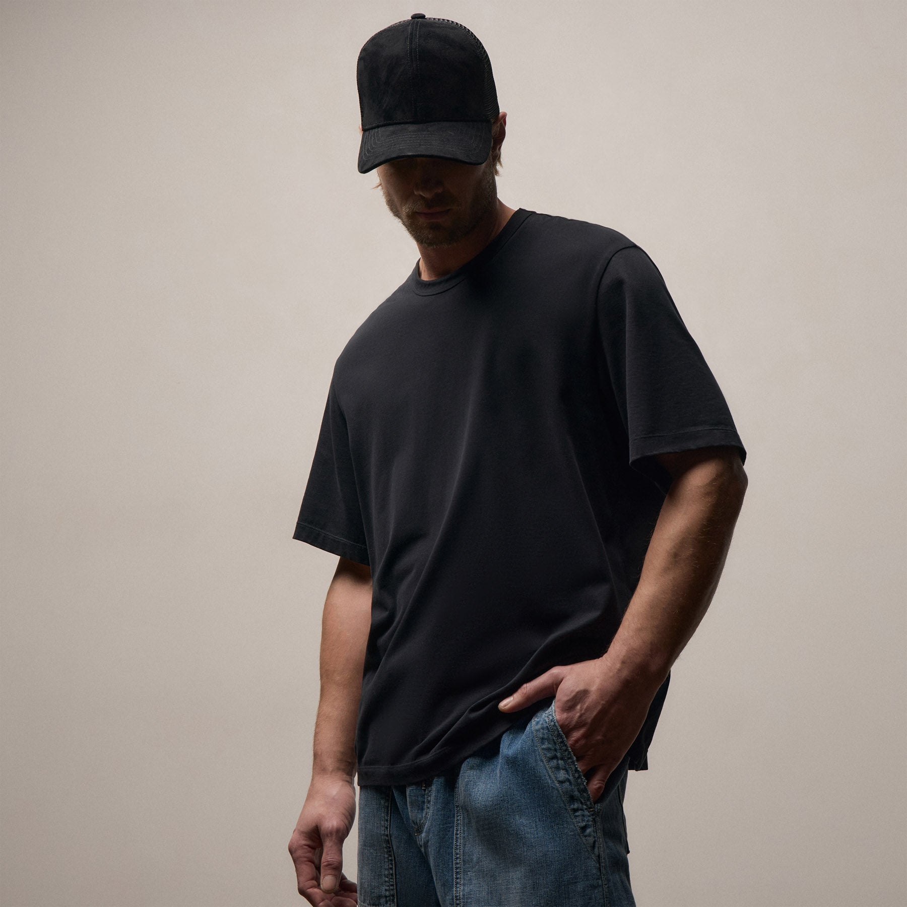 Heavy Luxe Jersey Oversized Crew - Black