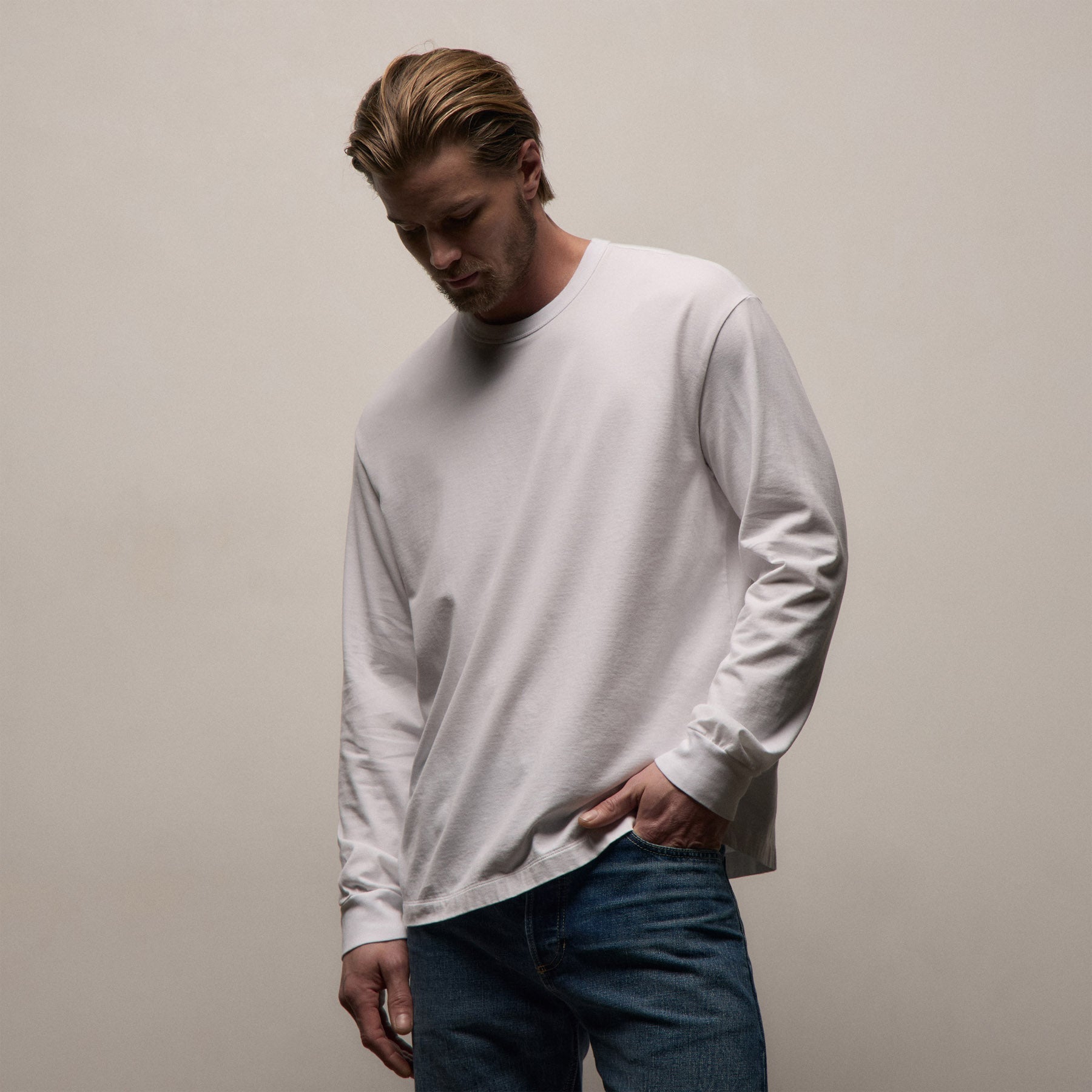 Heavy Luxe Jersey Oversized Long Sleeve - White