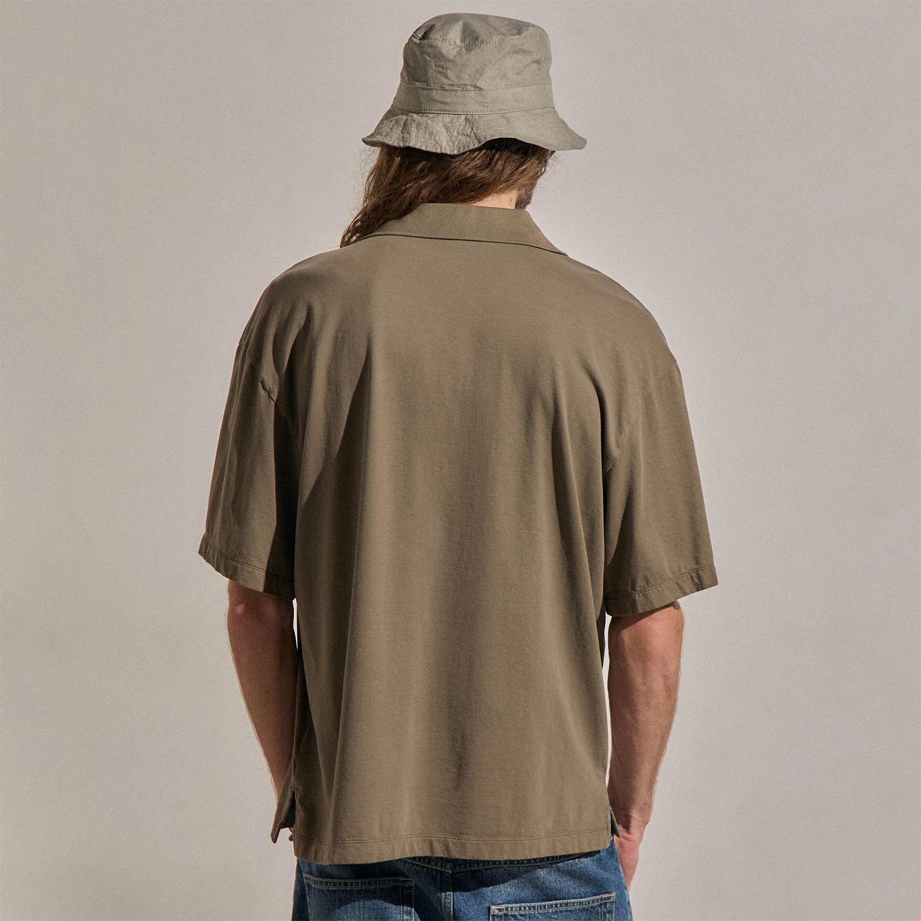 Heavy Luxe Jersey Oversized Polo - Light Olive