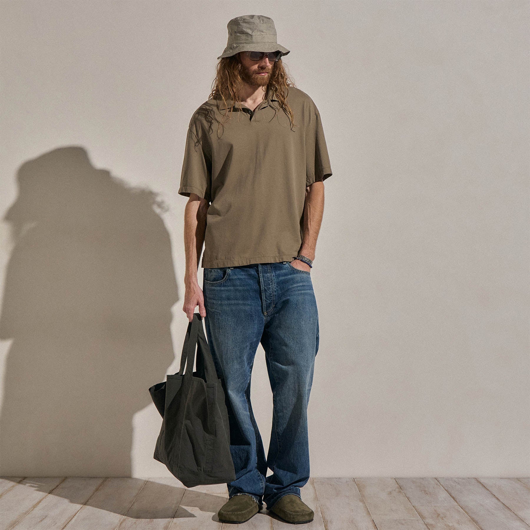 Heavy Luxe Jersey Oversized Polo - Light Olive