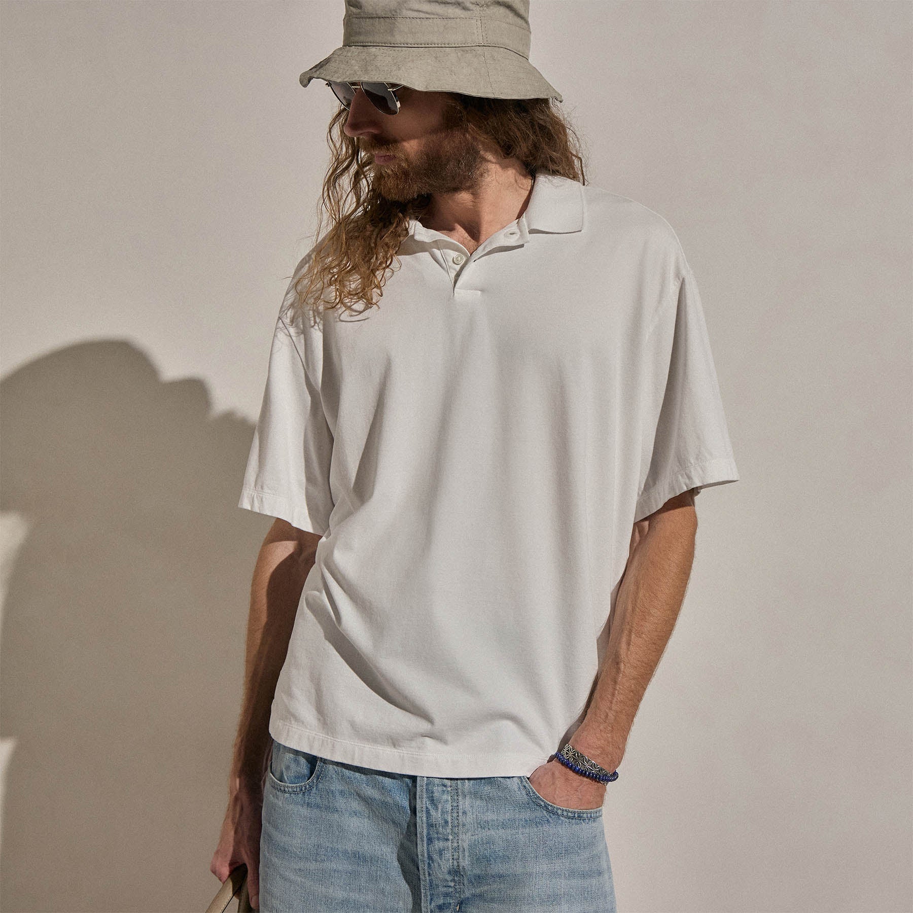 Heavy Luxe Jersey Oversized Polo - White