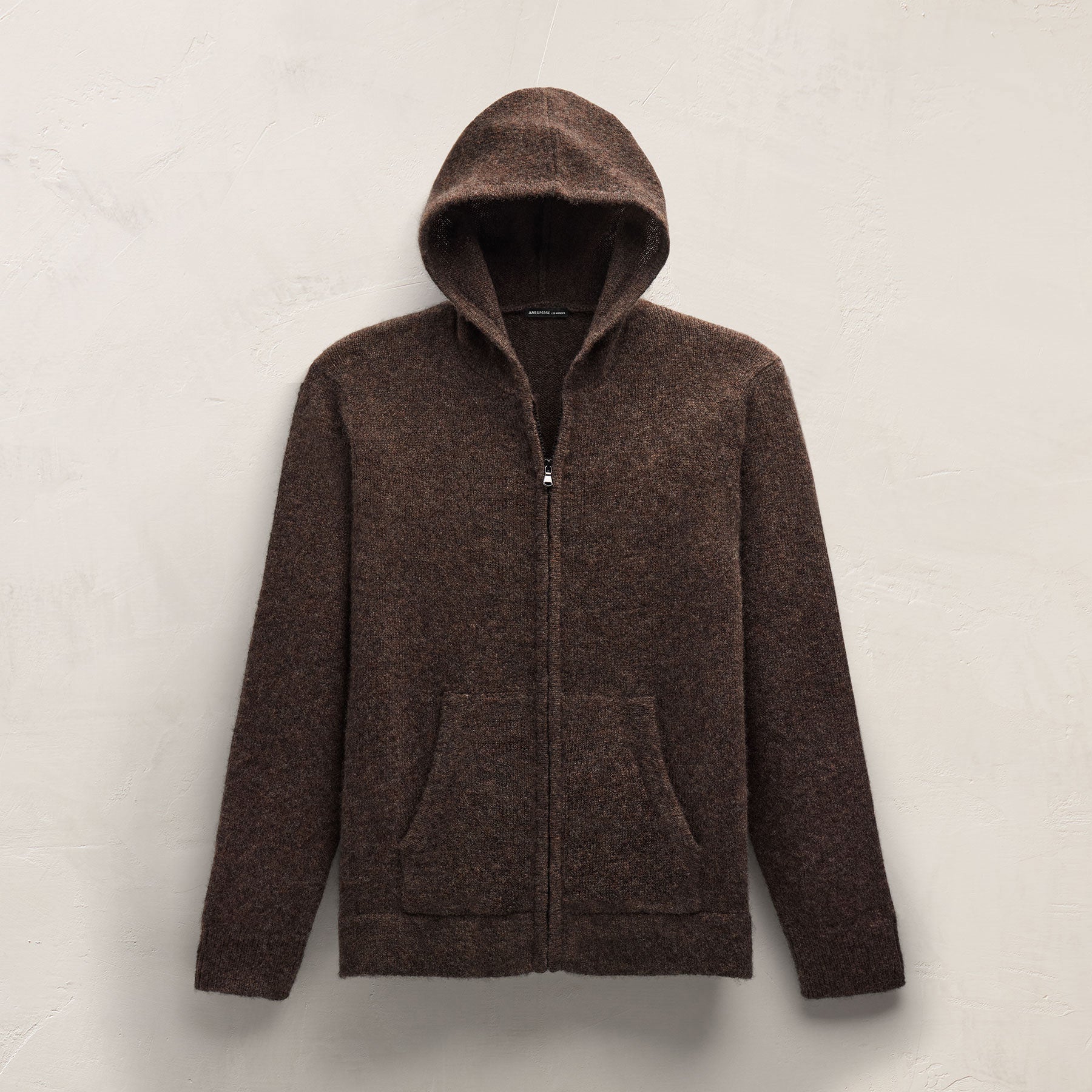 Lightweight Textured Cashmere Knit Zip Up Hoodie - Bark