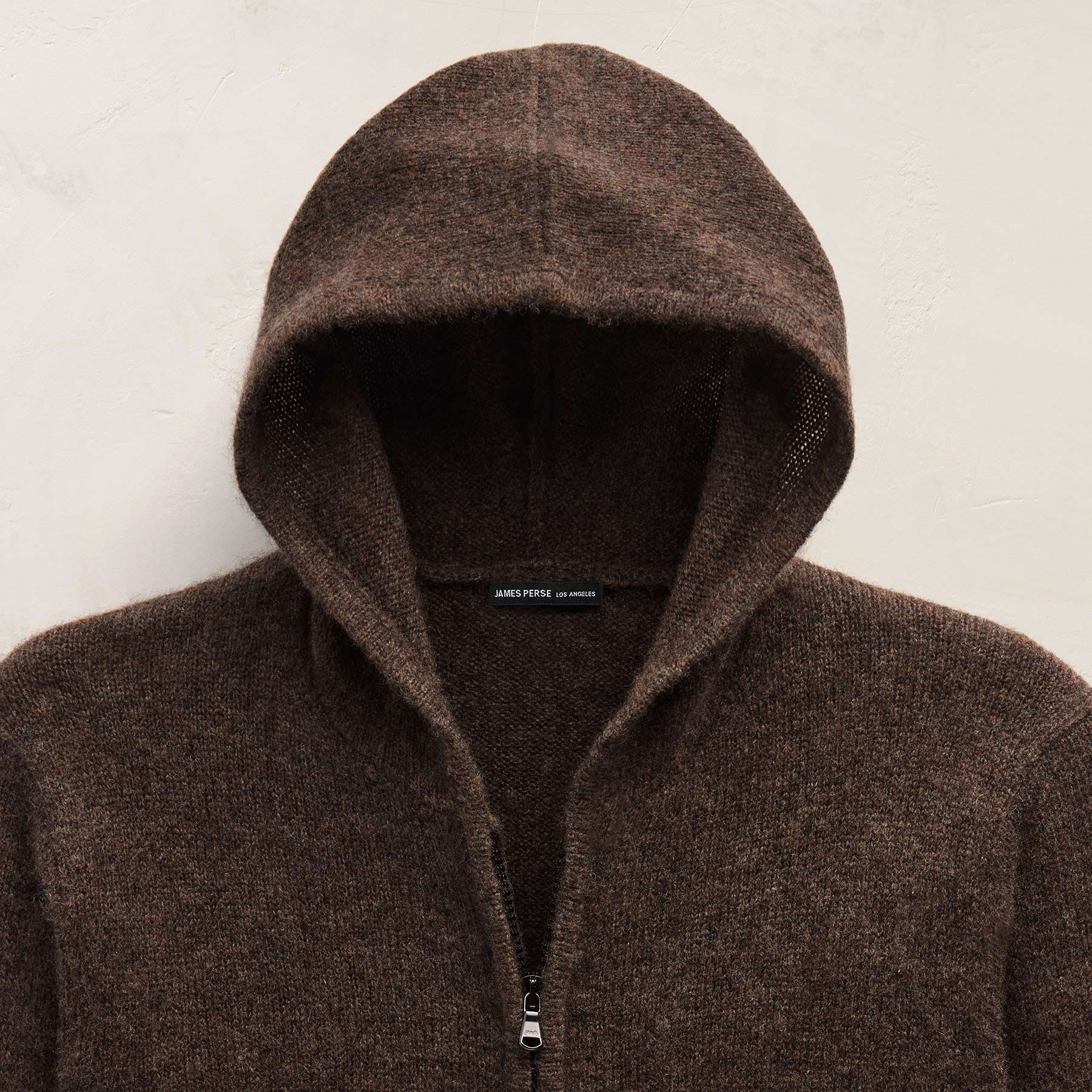 Lightweight Textured Cashmere Knit Zip Up Hoodie - Bark