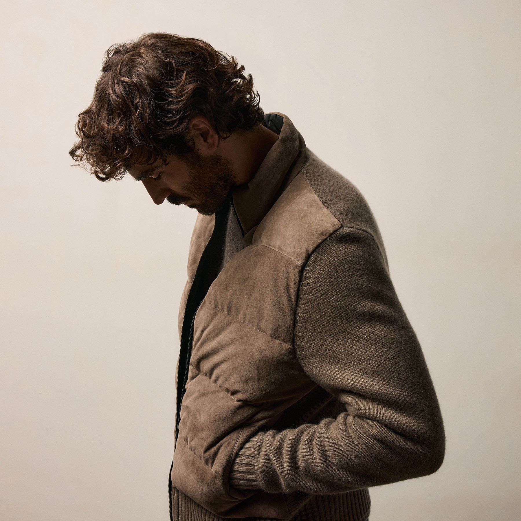 Suede Front Zip Up Sweater - Caribou
