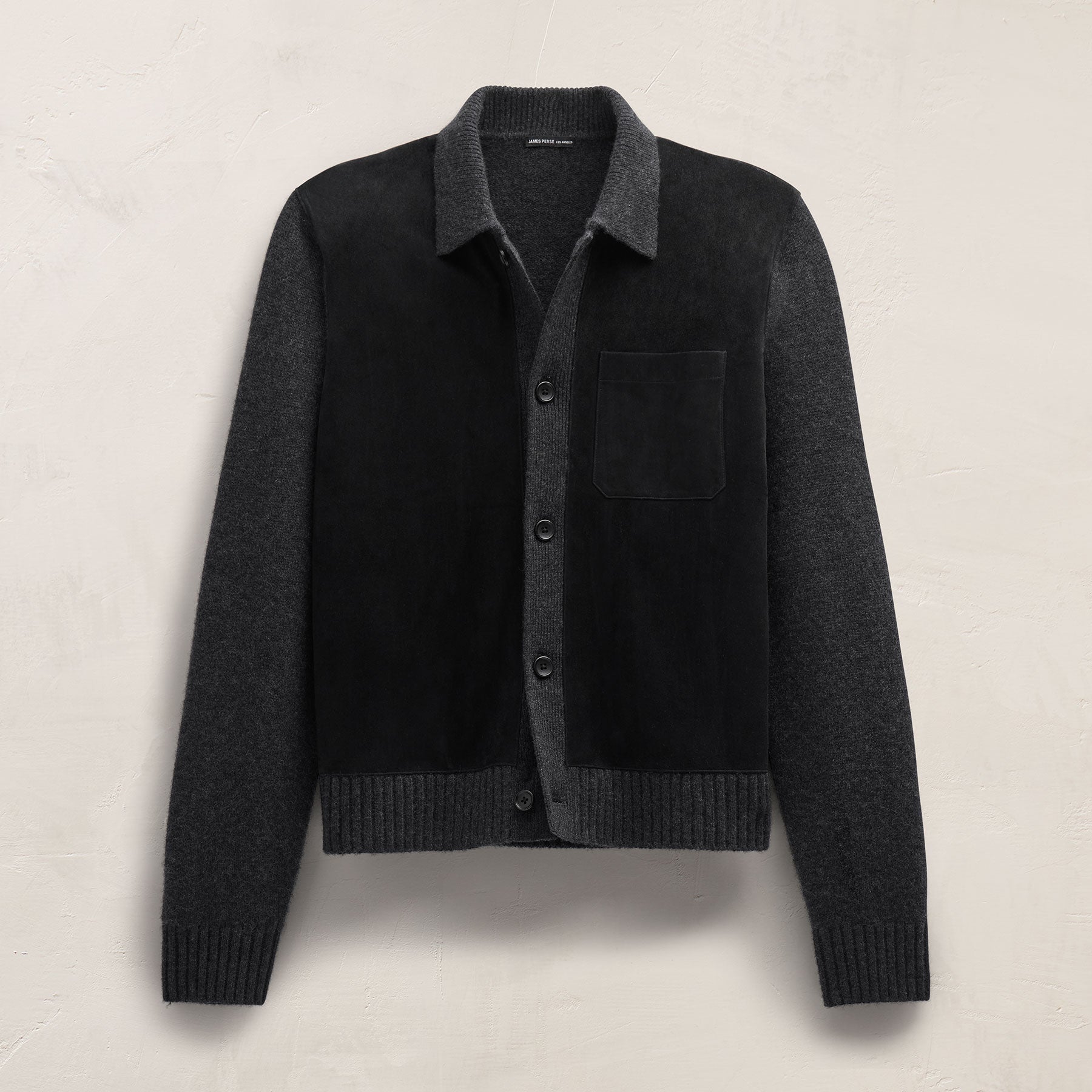 Suede Front Cashmere Cardigan - Coal