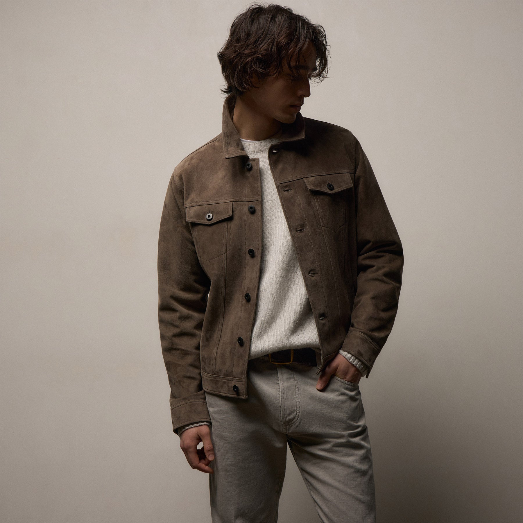 Suede Trucker Jacket - Caribou