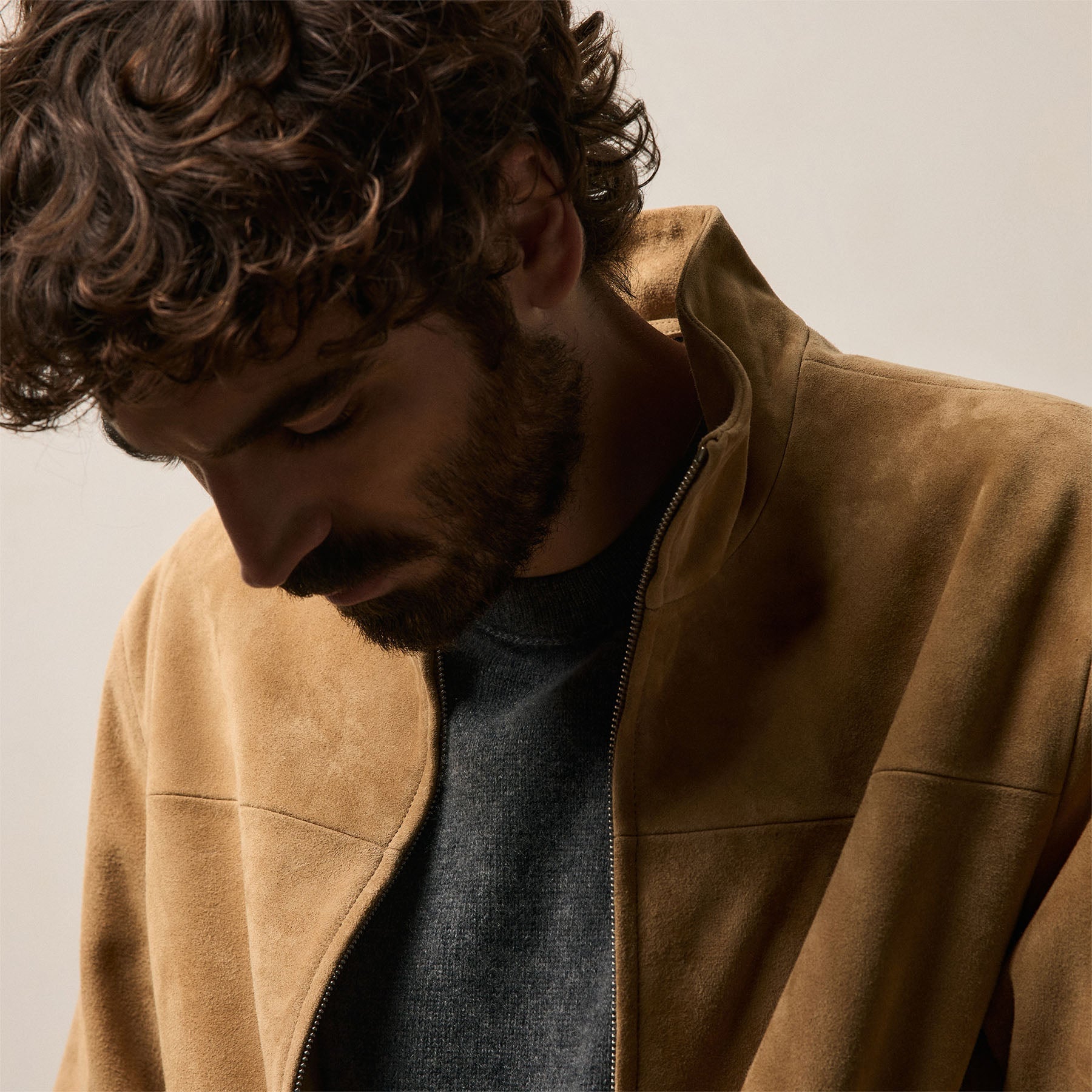 Suede Bomber Jacket - Sand
