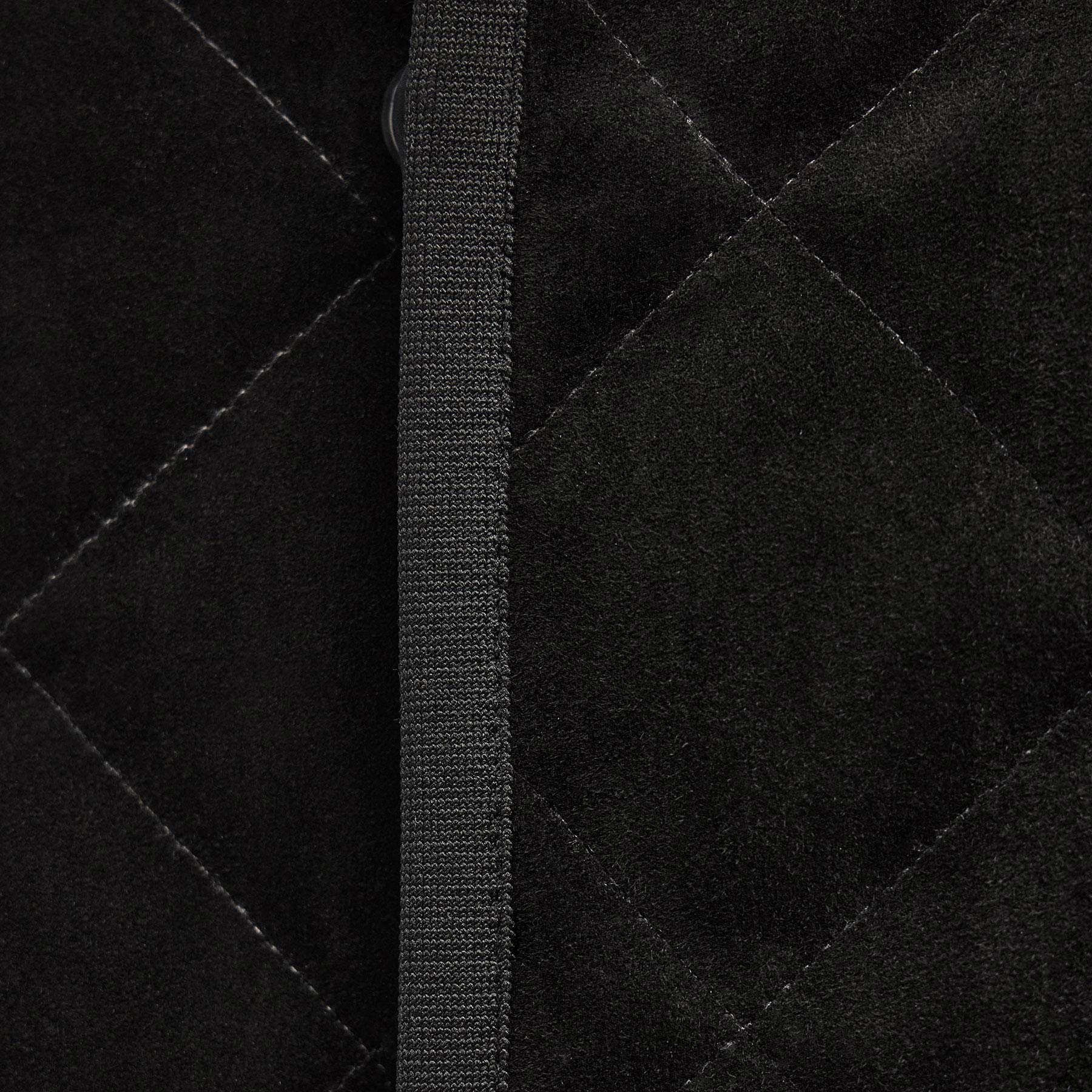 Quilted Suede Snap Front Jacket - Black
