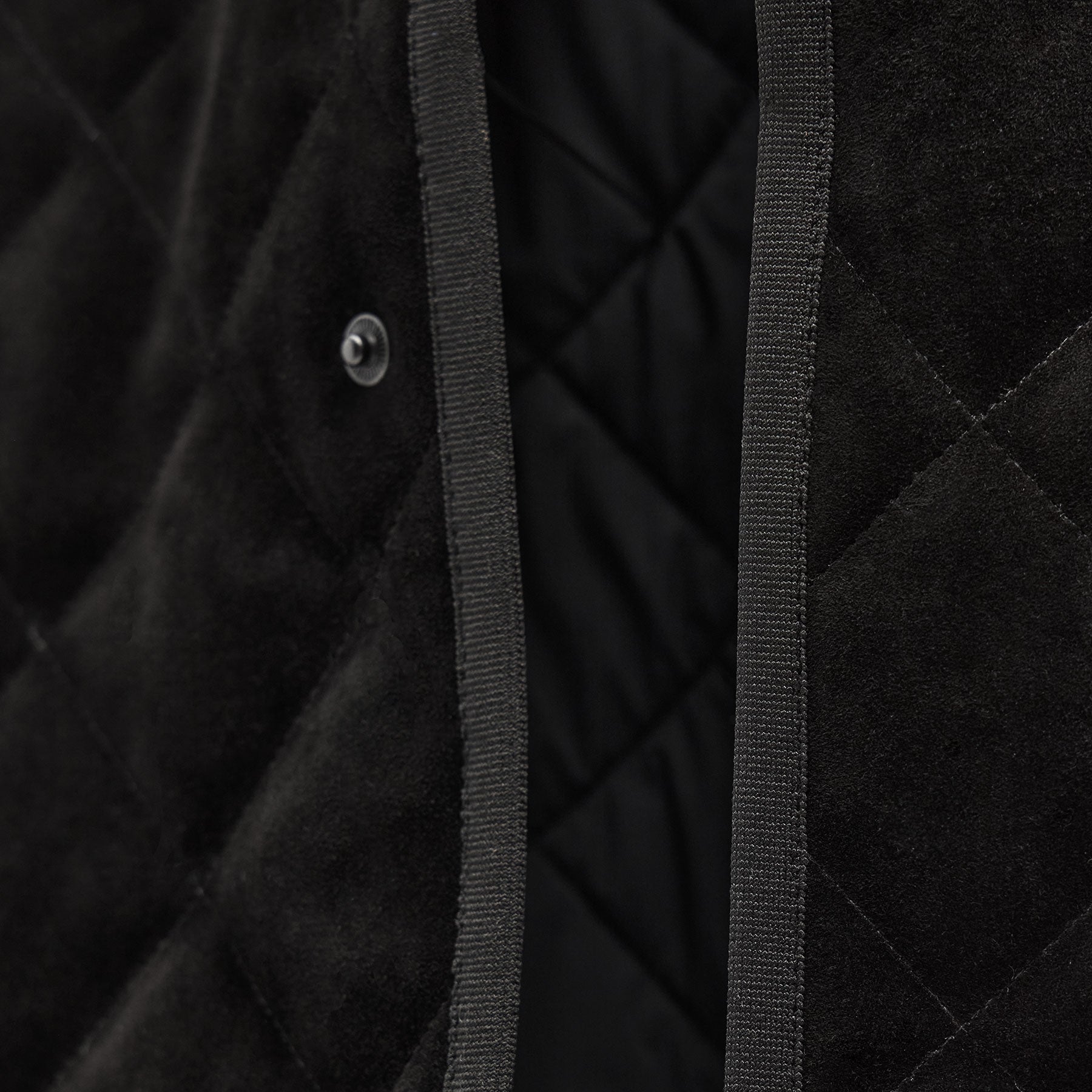 Quilted Suede Snap Front Jacket - Black