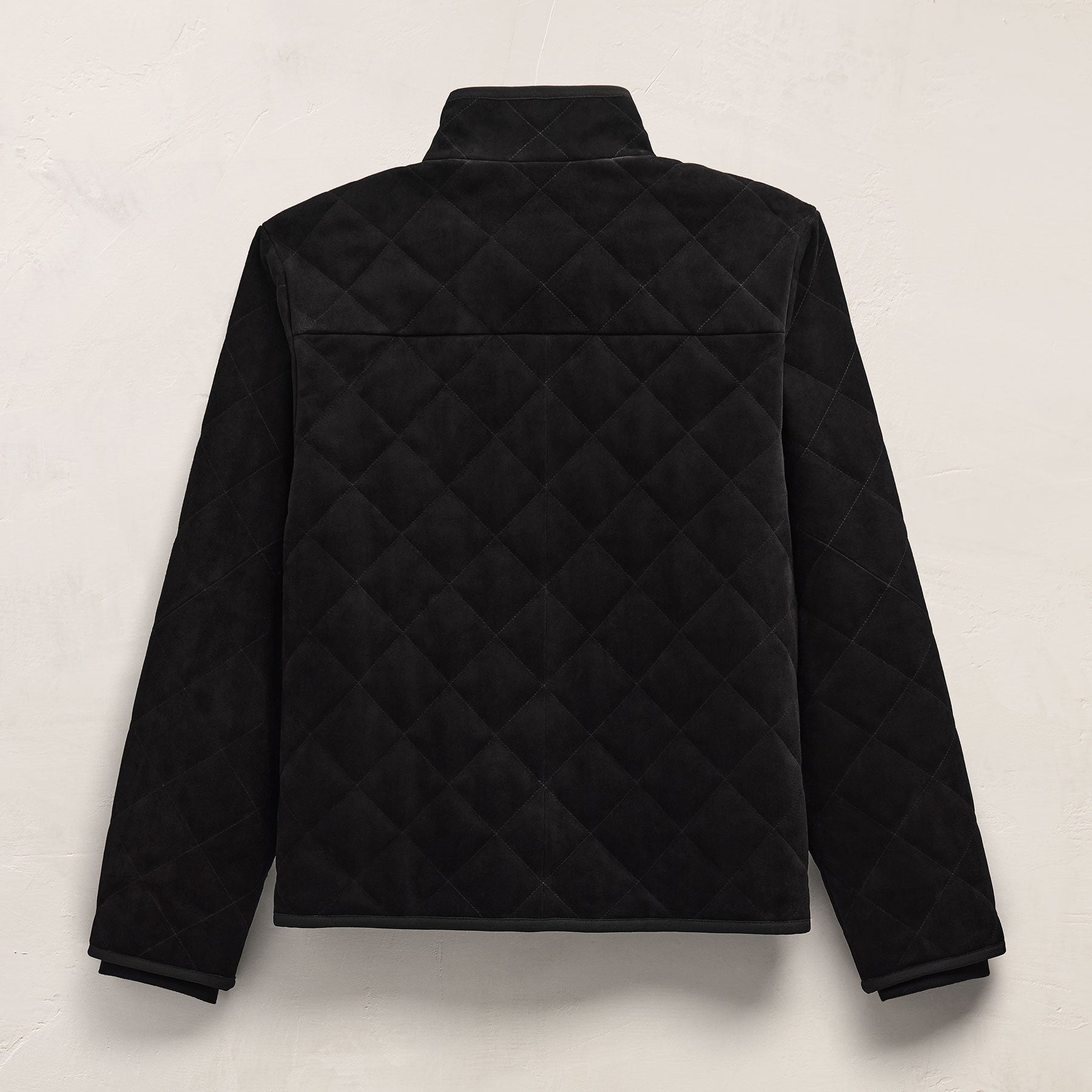 Quilted Suede Snap Front Jacket - Black