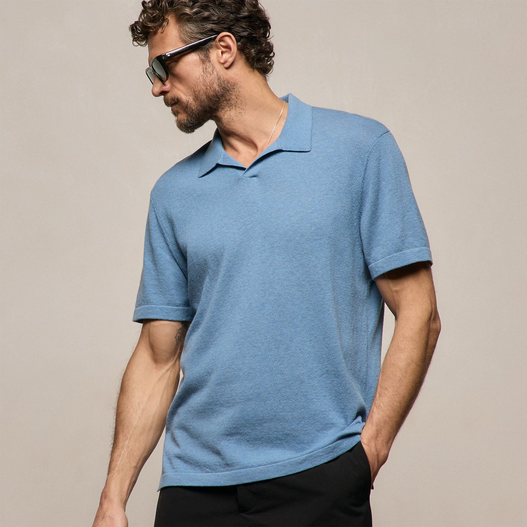 Cotton Cashmere Polo - Denim
