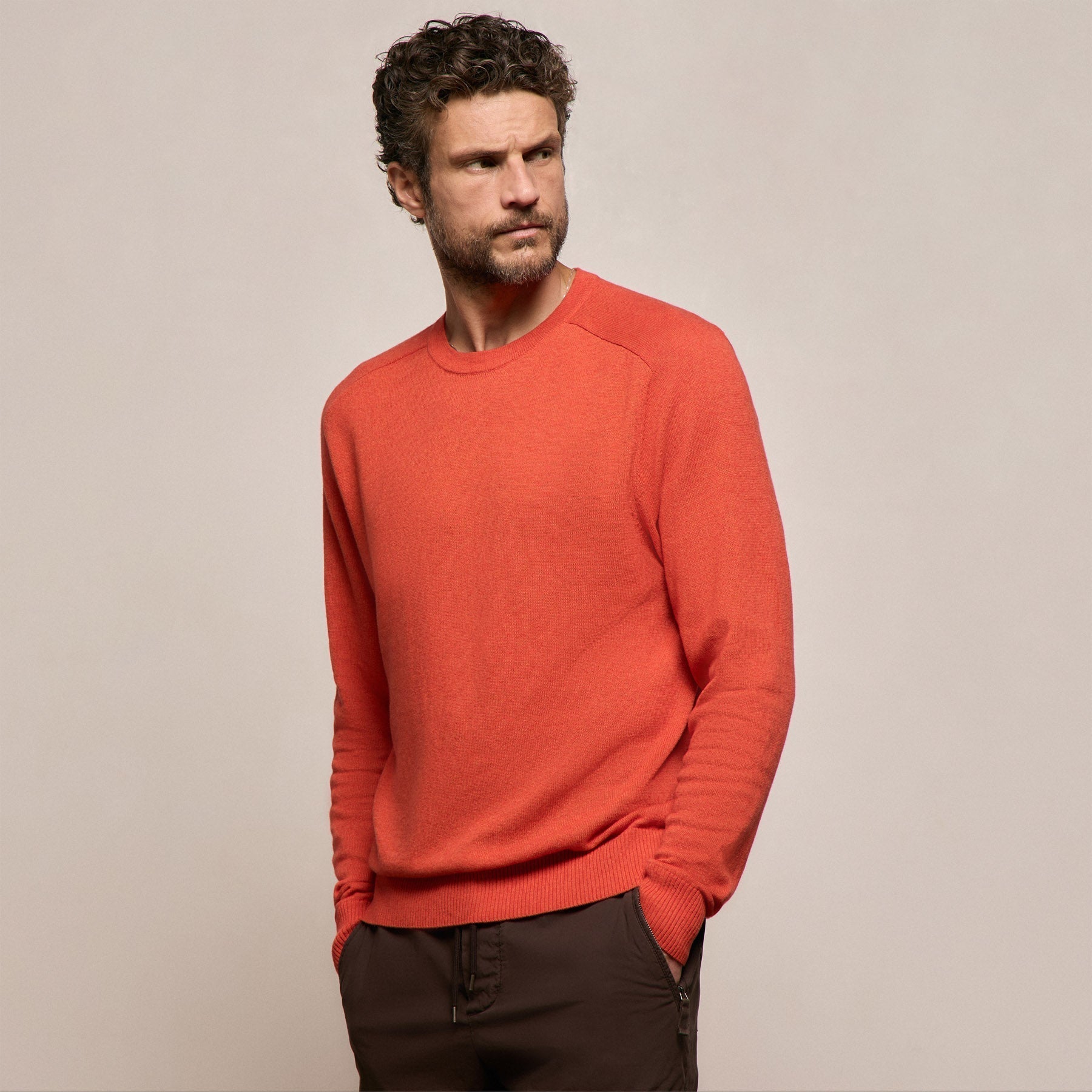 Cotton Cashmere Raglan Crew - Blood Orange