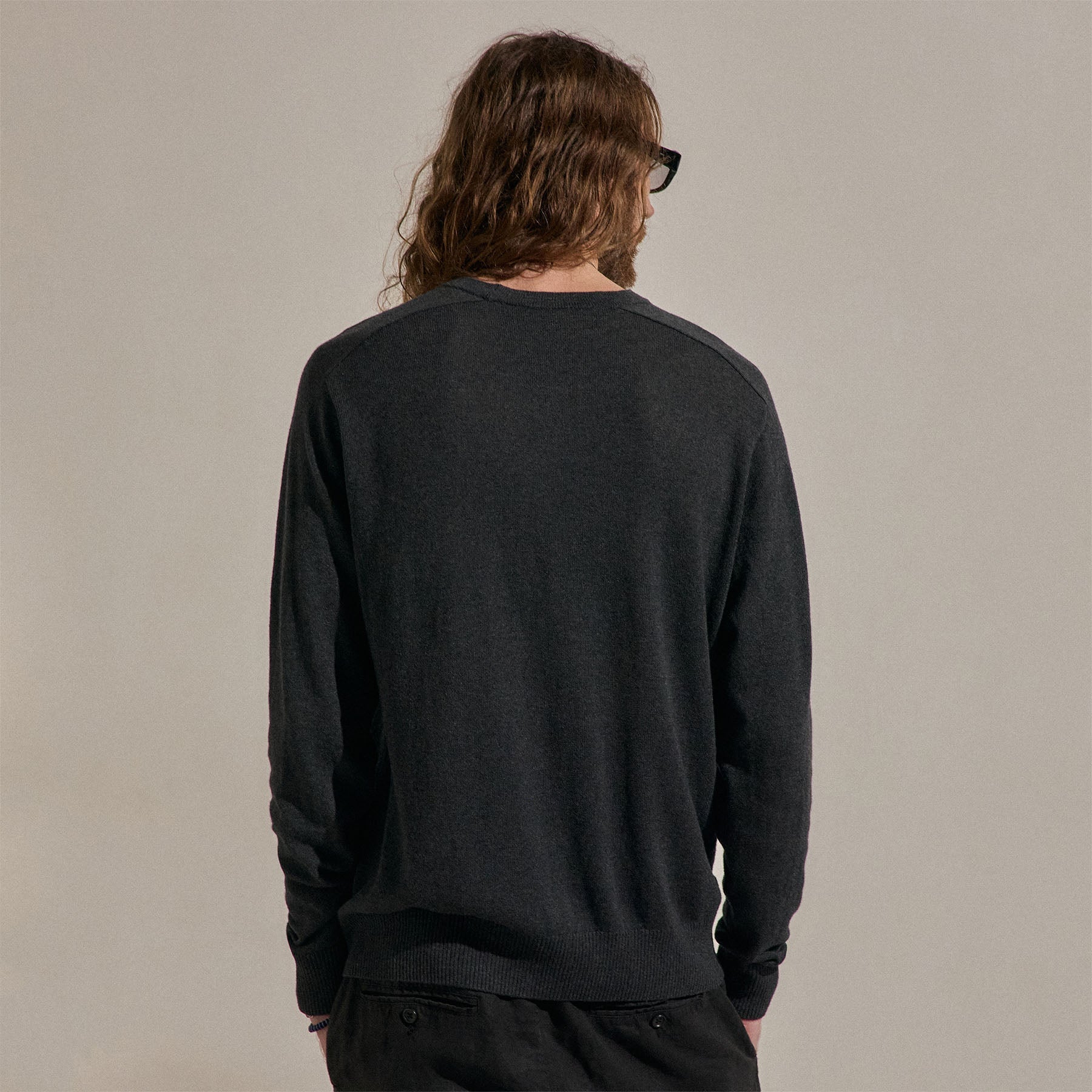 Cotton Cashmere Raglan Crew - Coal
