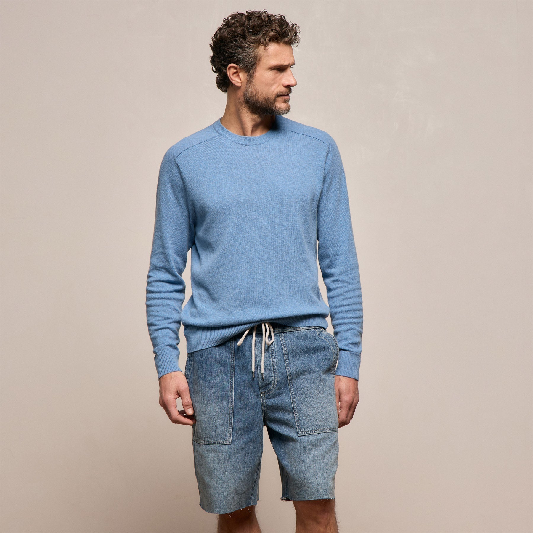 Cotton Cashmere Raglan Crew - Denim