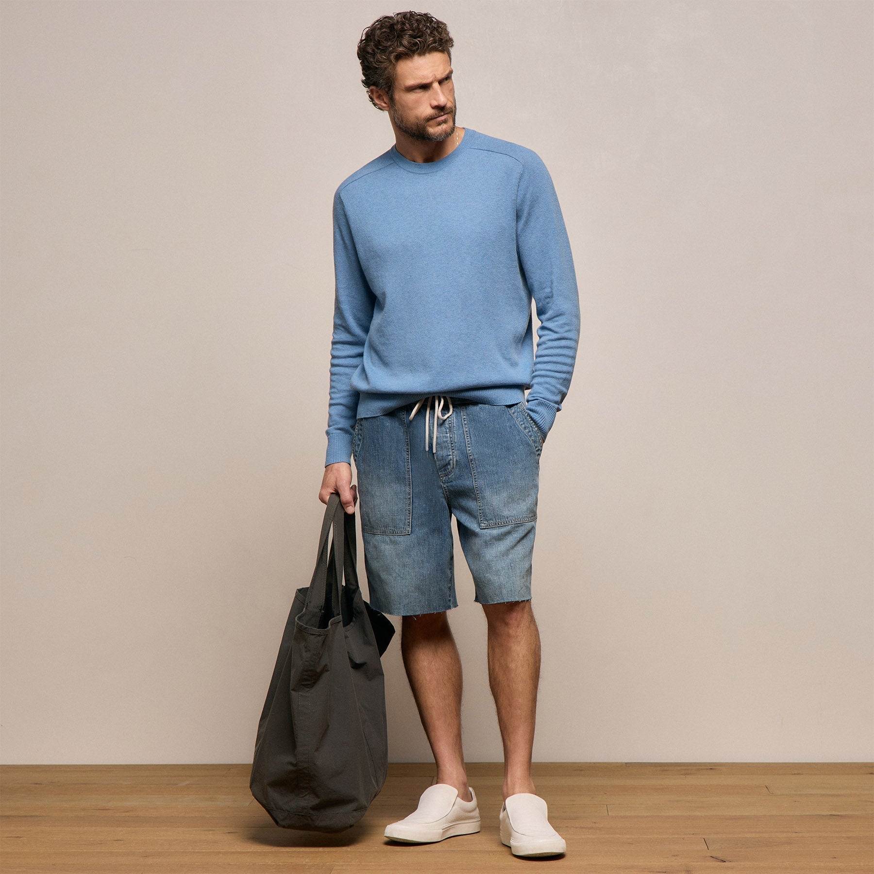 Cotton Cashmere Raglan Crew - Denim