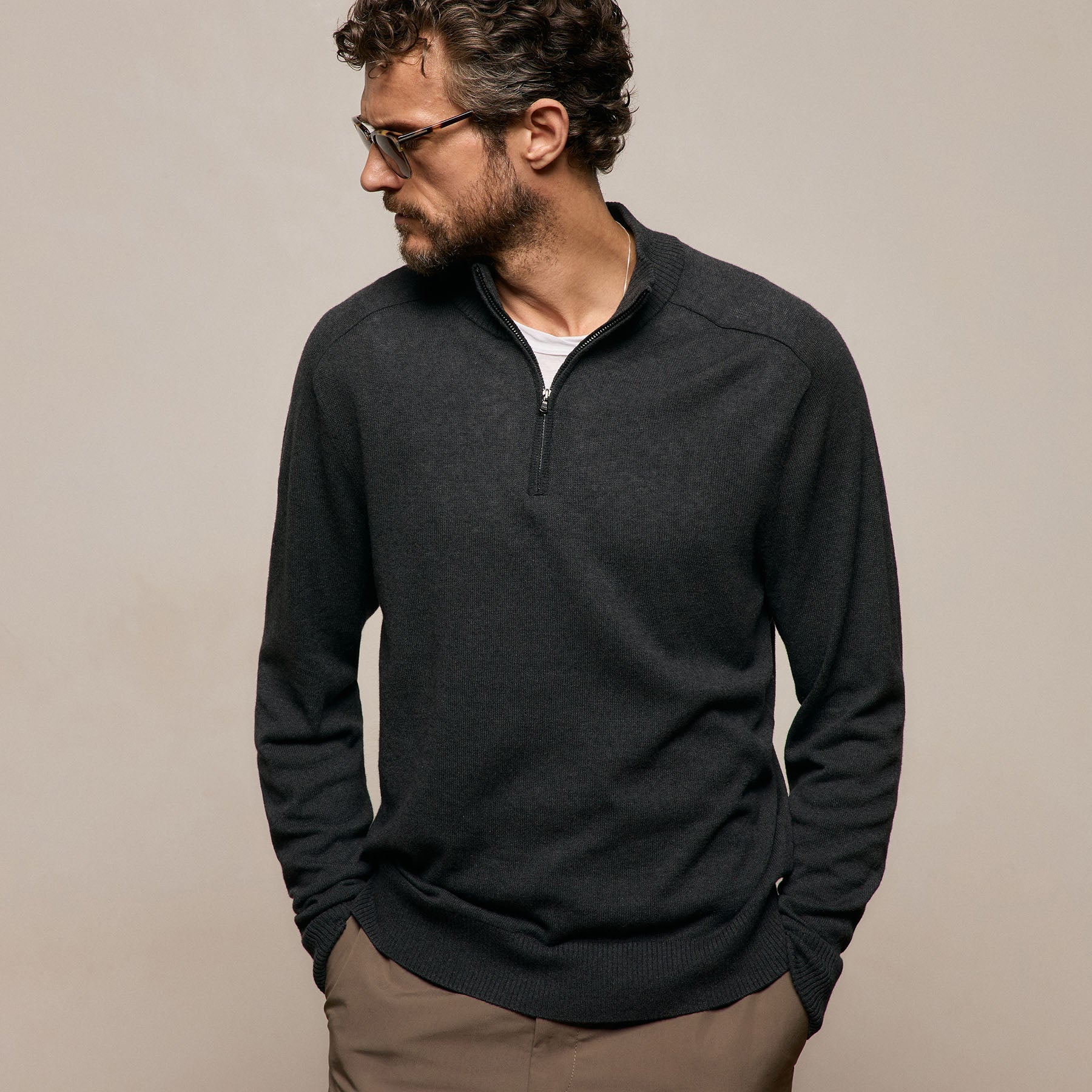 Cotton Cashmere Half Zip - Coal