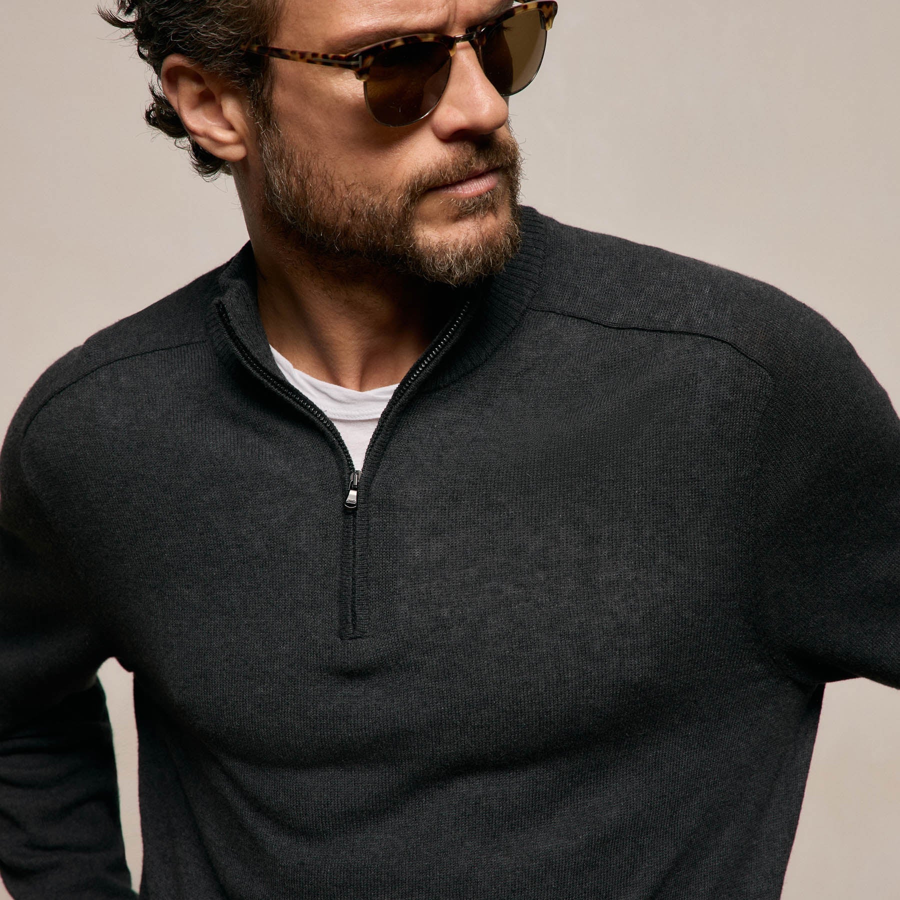 Cotton Cashmere Half Zip - Coal