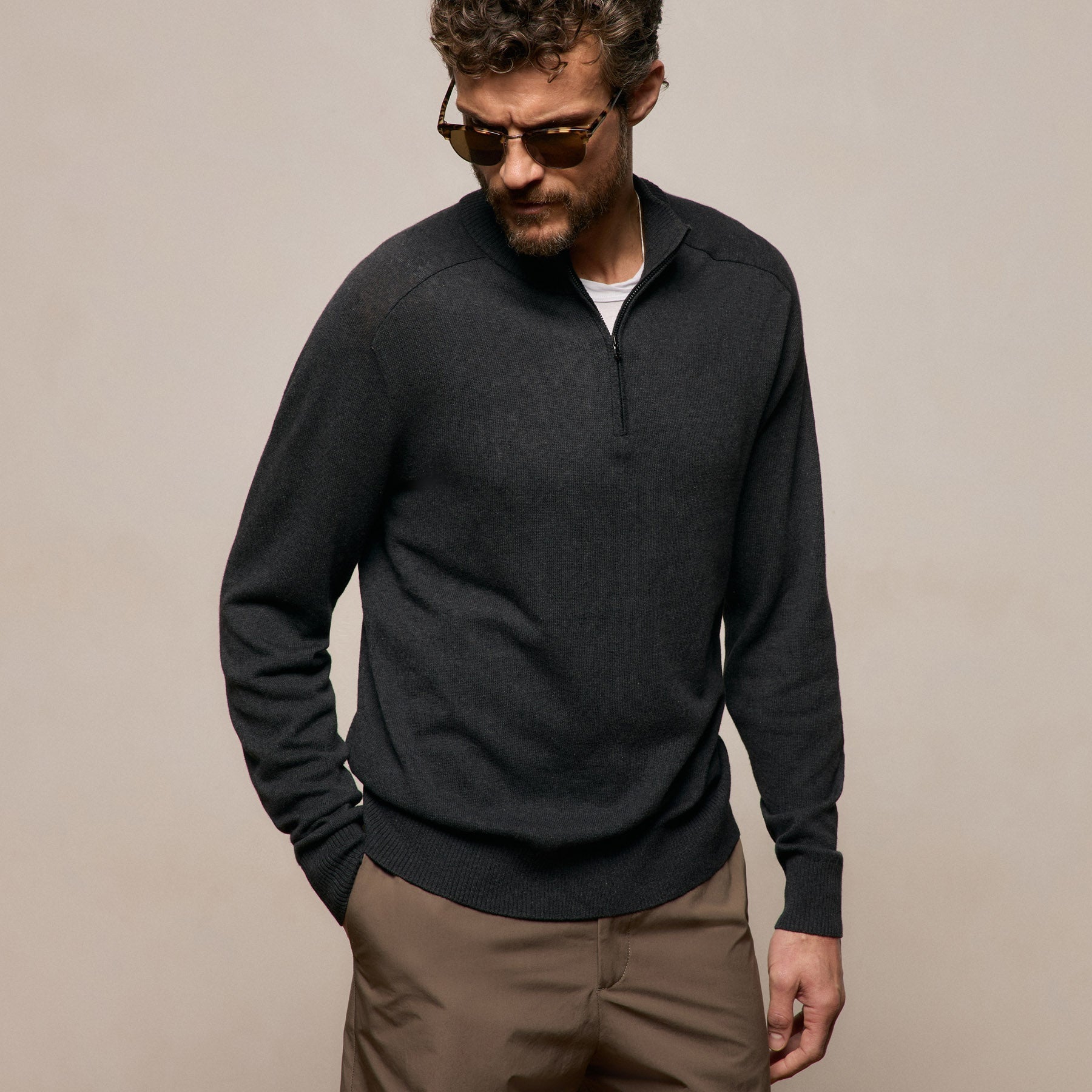 Cotton Cashmere Half Zip - Coal