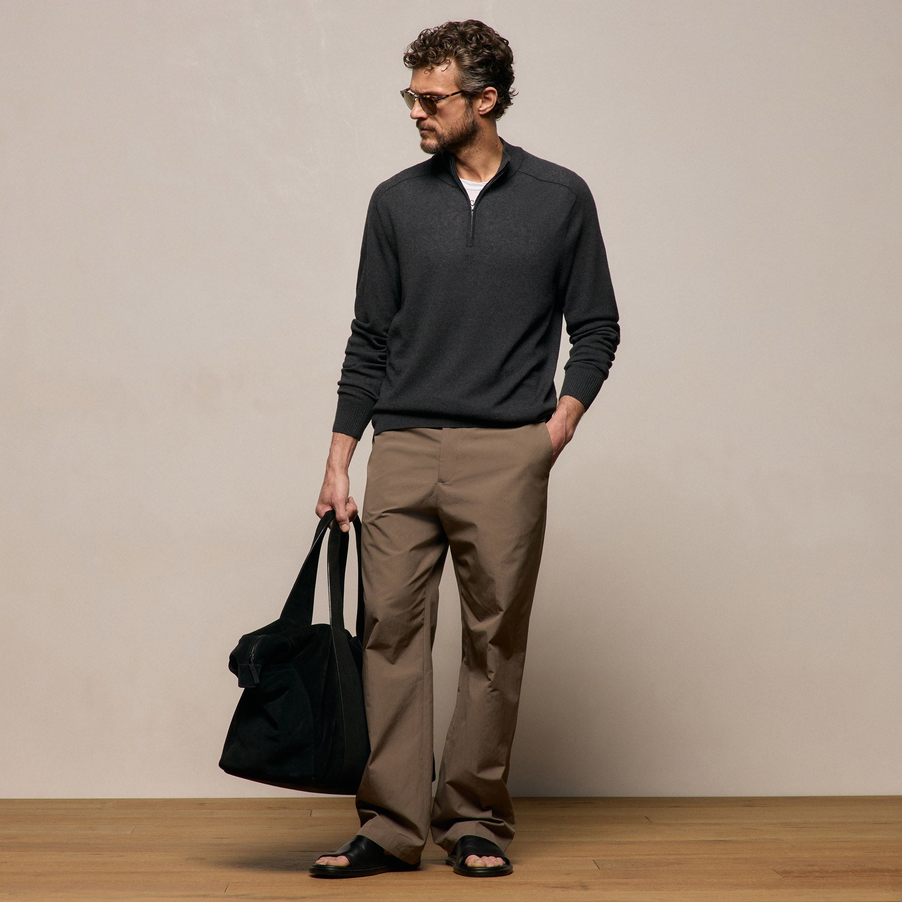 Cotton Cashmere Half Zip - Coal