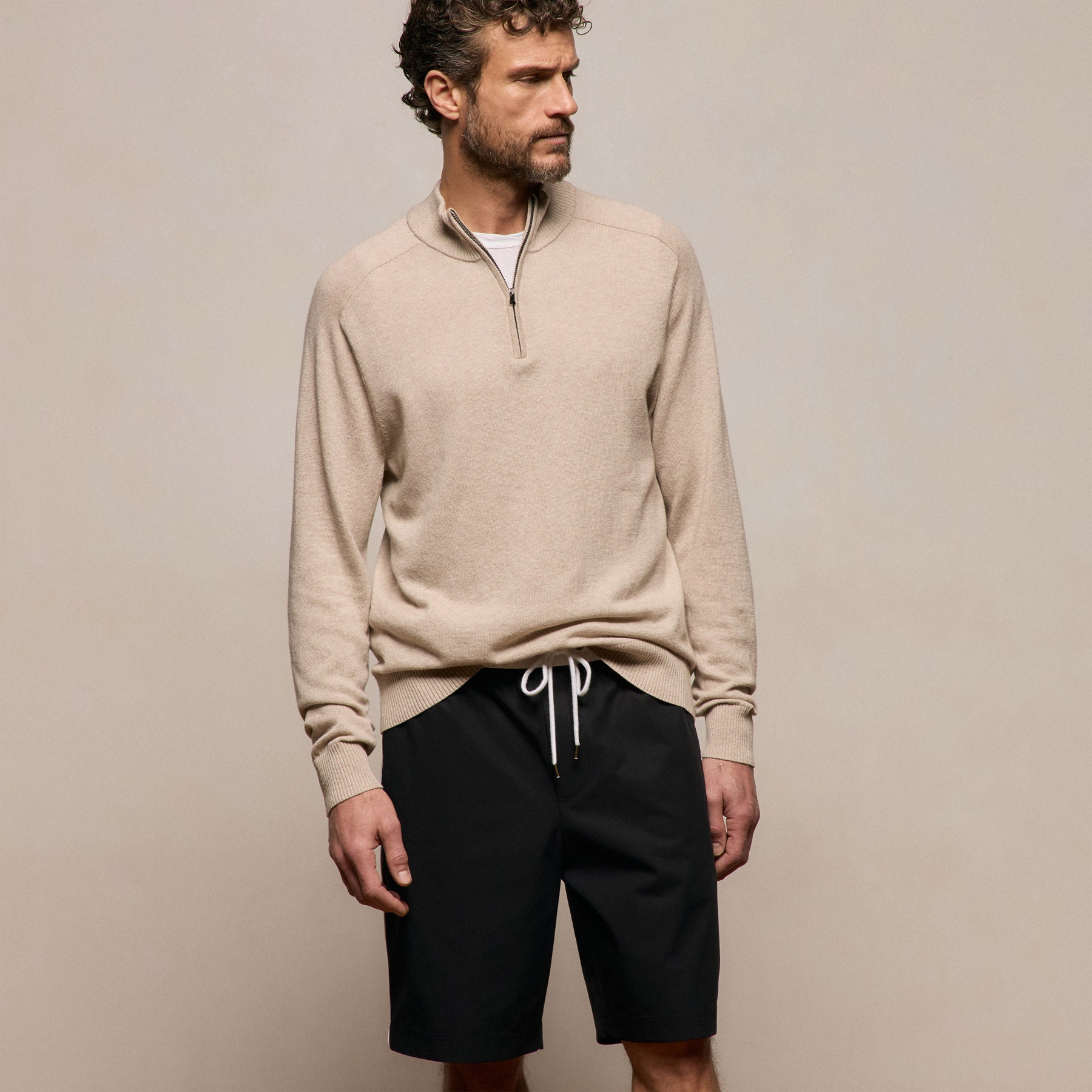 Cotton Cashmere Half Zip - Wheat