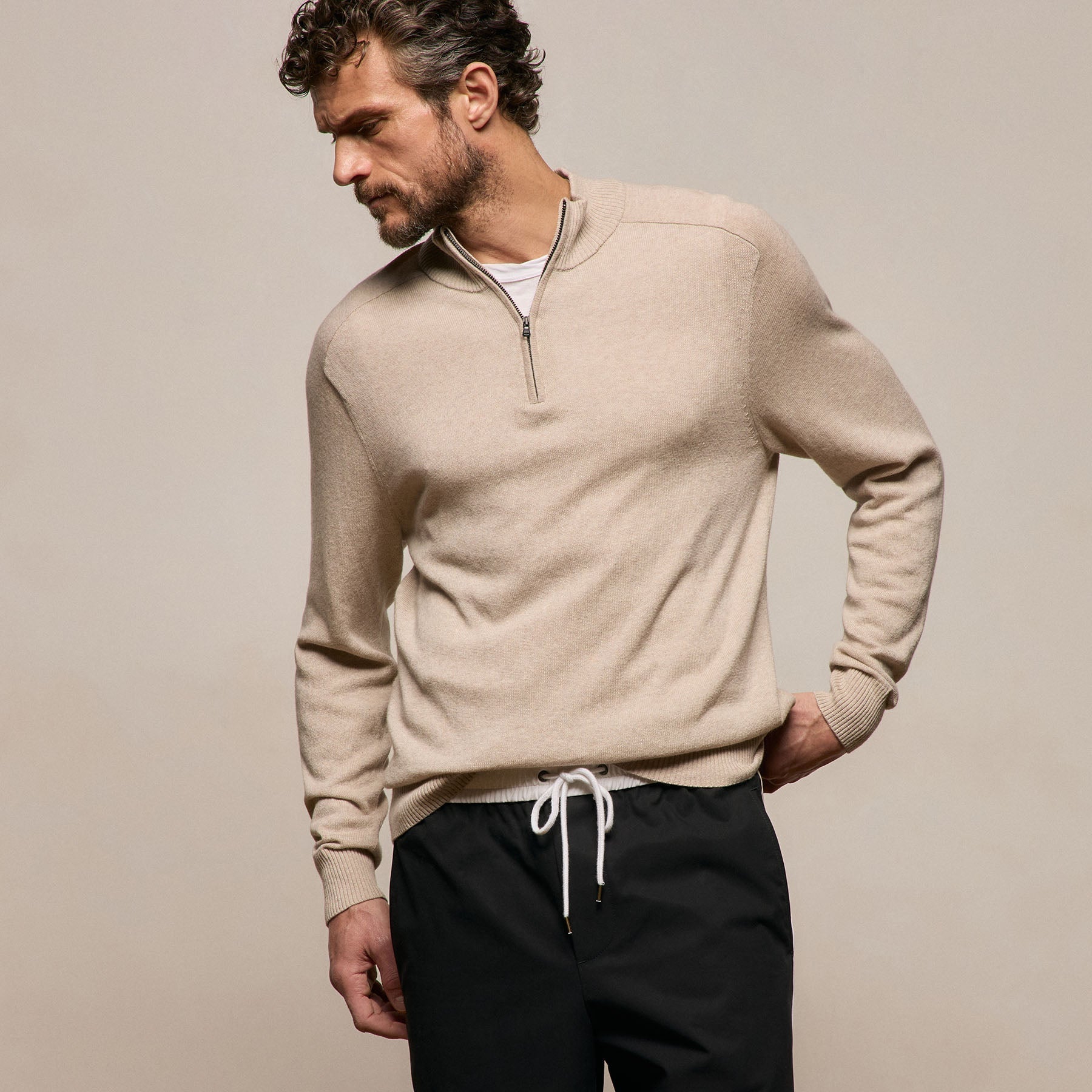 Cotton Cashmere Half Zip - Wheat