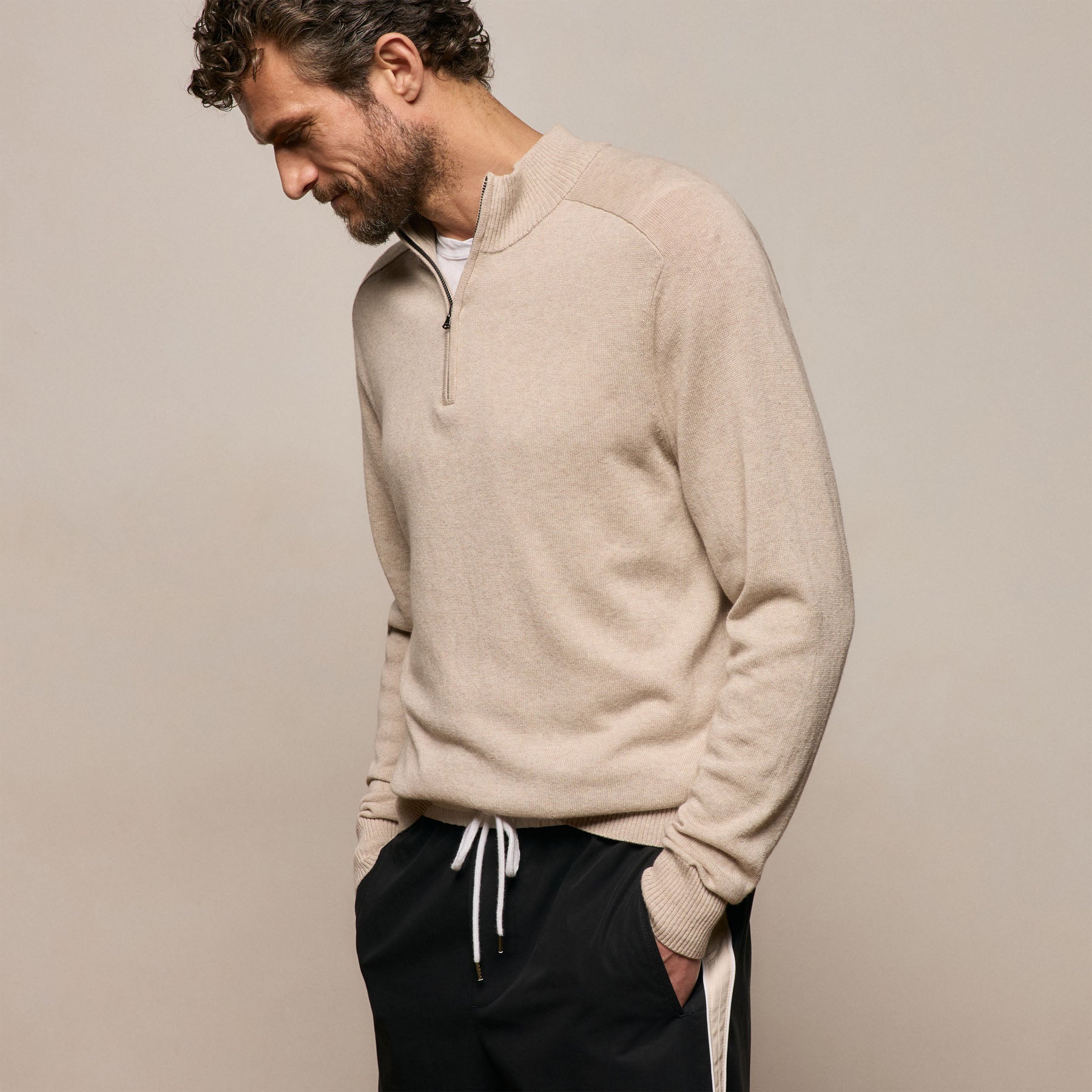 Cotton Cashmere Half Zip - Wheat