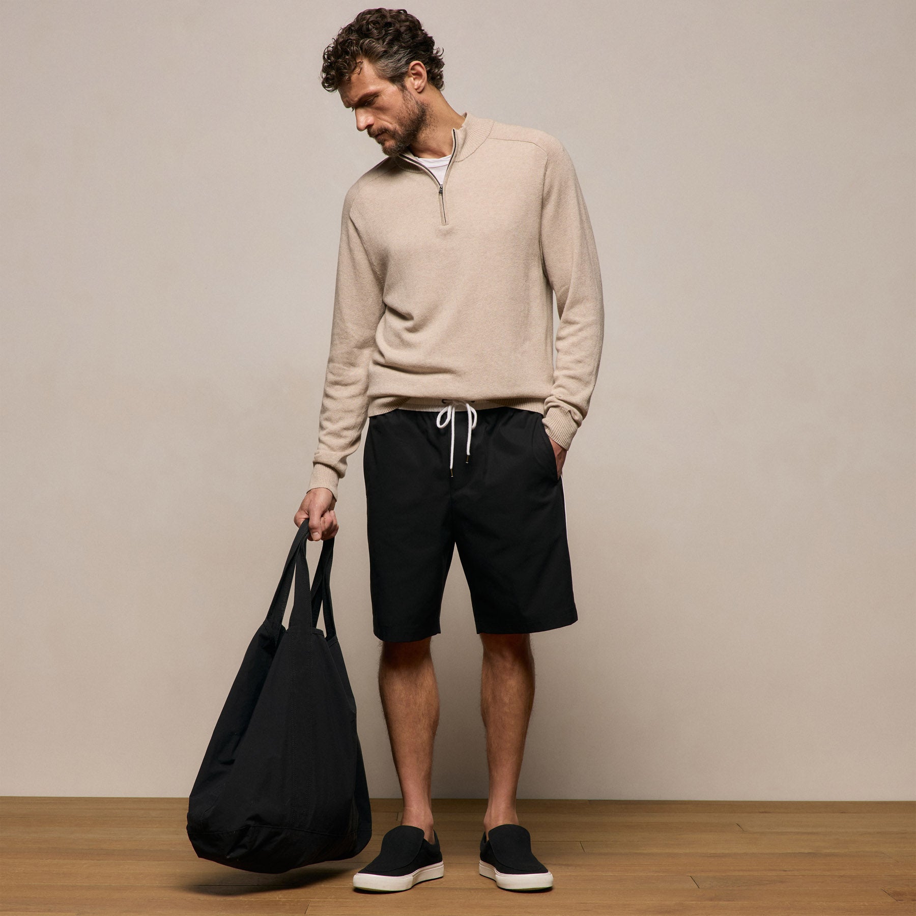 Cotton Cashmere Half Zip - Wheat