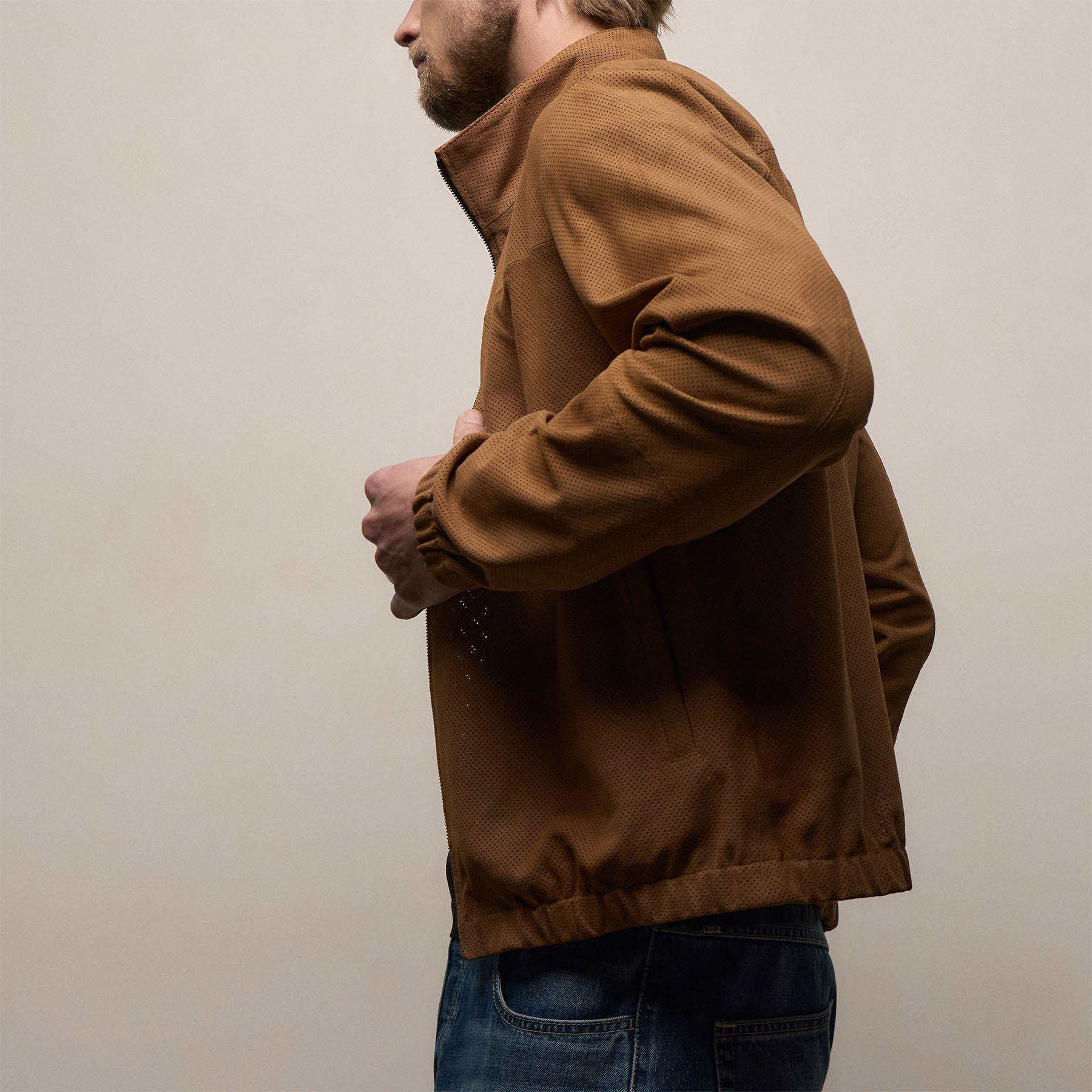 Perforated Suede Sport Jacket - Gingerbread